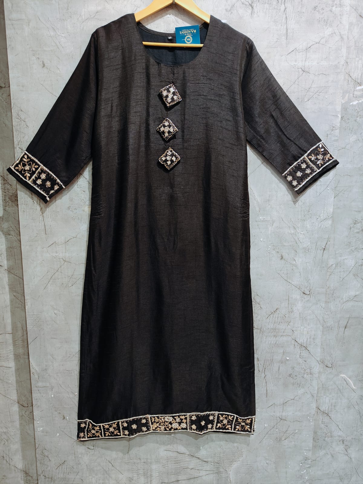 Black Dola Silk Kurtha 66 Hand Embroidery  with Banarasi Dupatta