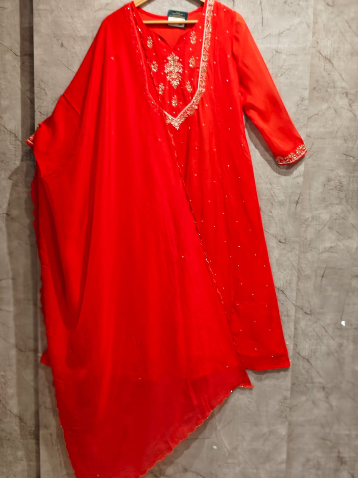Red Organza Hand Embroidery Airline Kurtha 966
