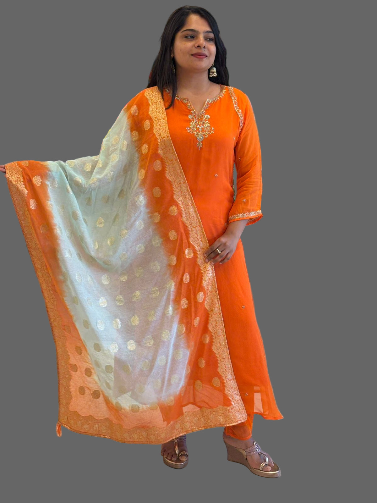 “Pani" Red Pure Organza Airline Kurtha 424