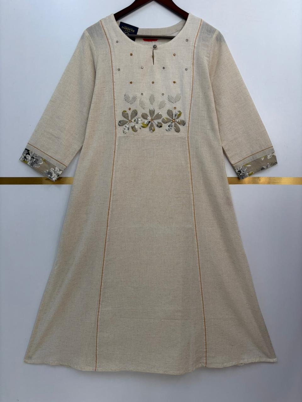 White Linen Cotton Airline Cord Set kurtha 386