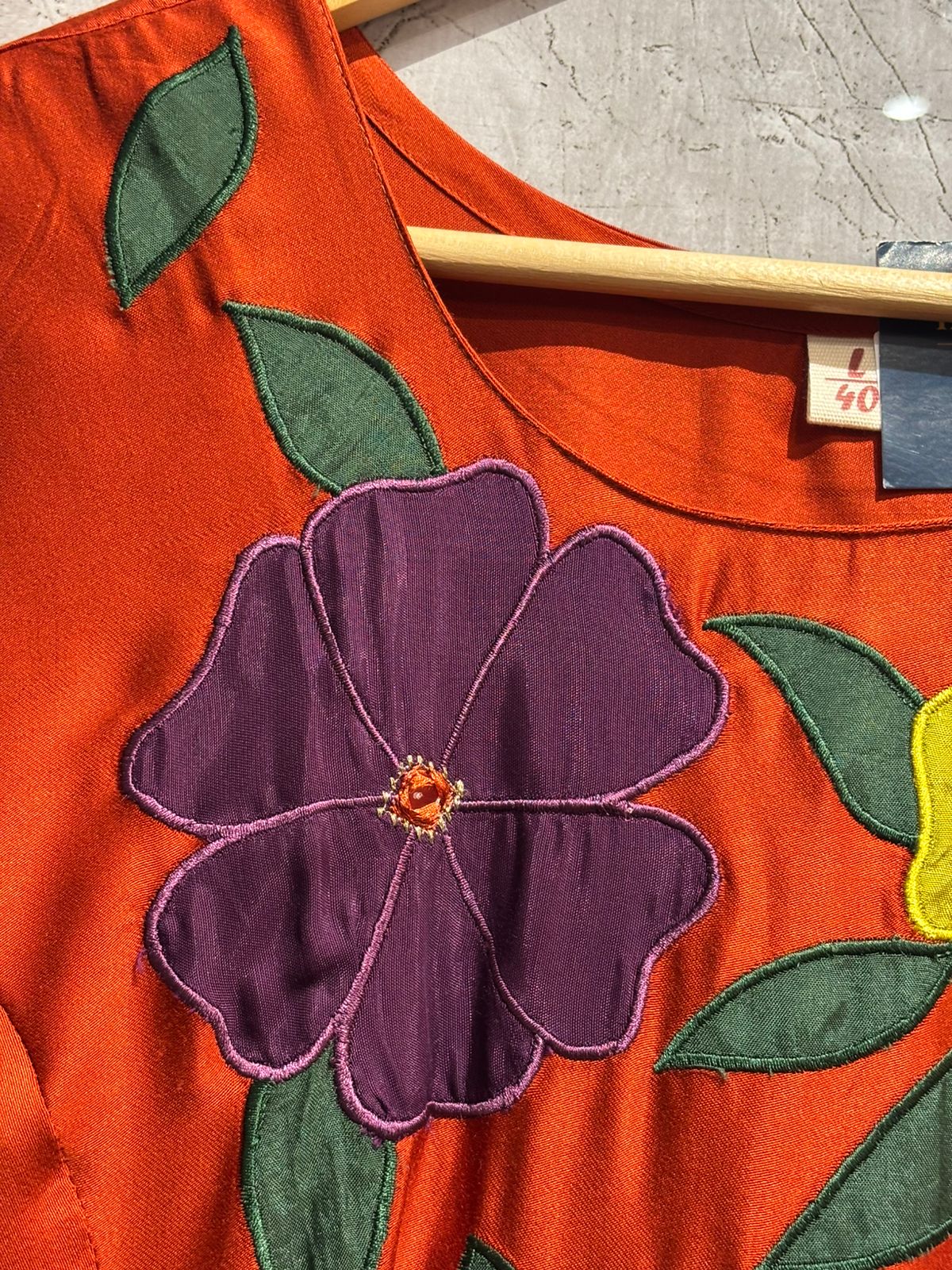 Orange Cord Set Flower pattern kurtha set