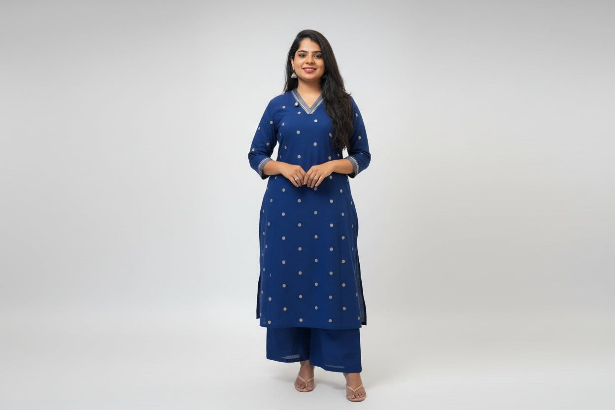 Navy Blue Pure Cotton A Line Kurtha 721