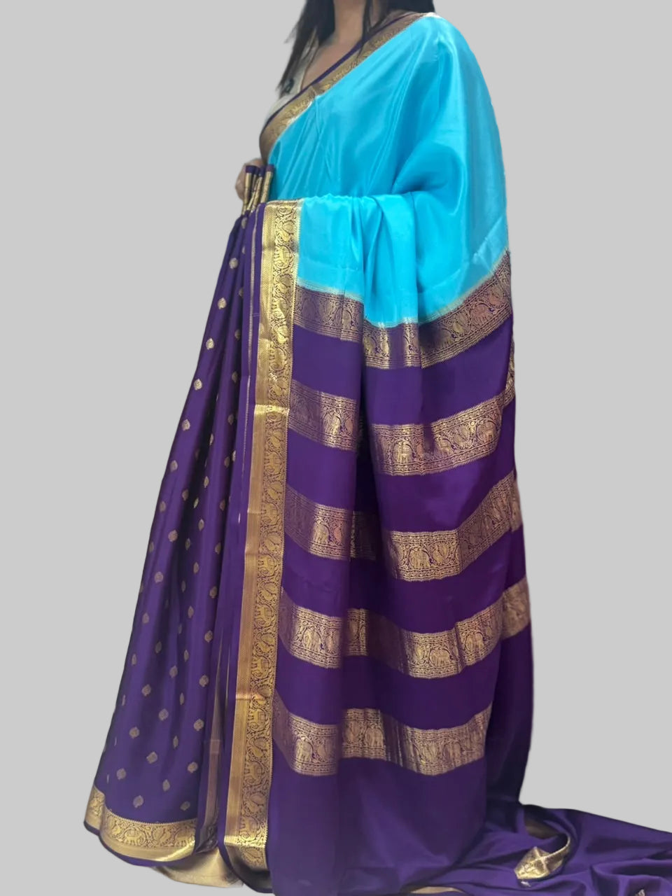 Blue n purple partly pallu pure Mysore silk saree PP106