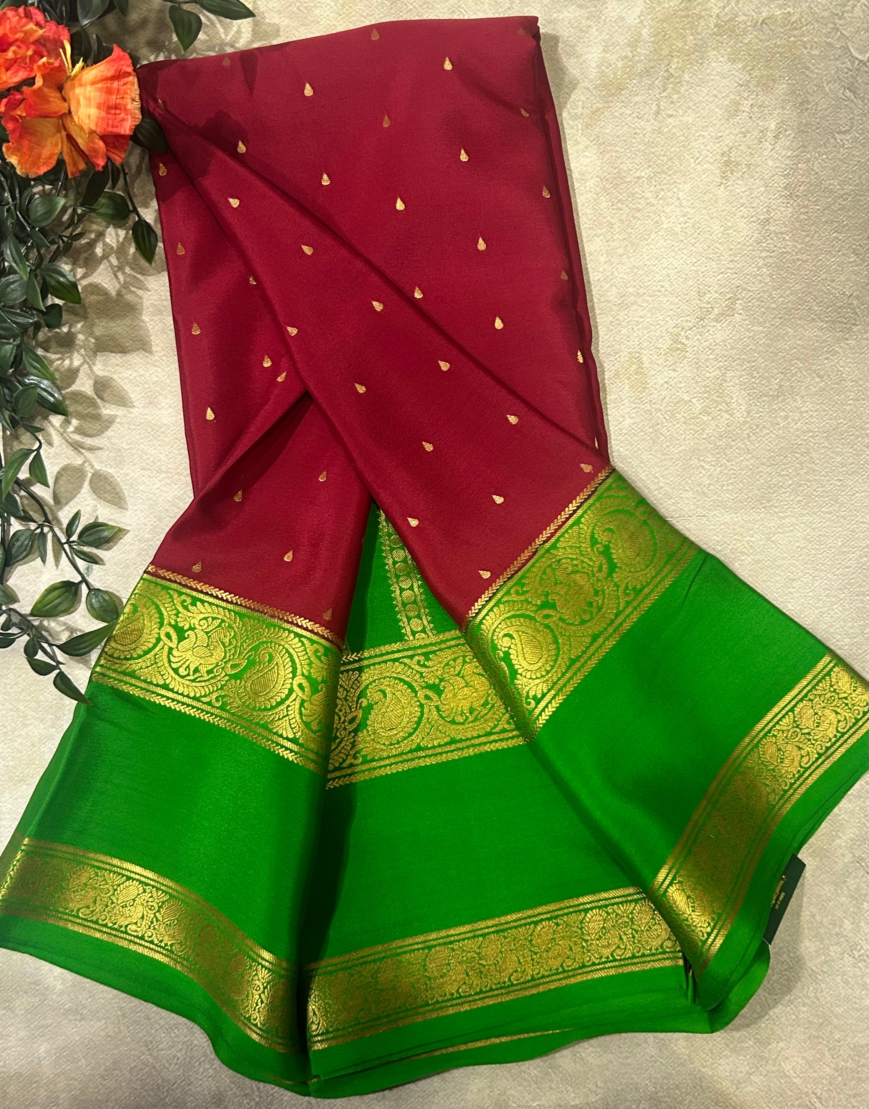 Maroon bentex border pure Mysore silk 105 saree