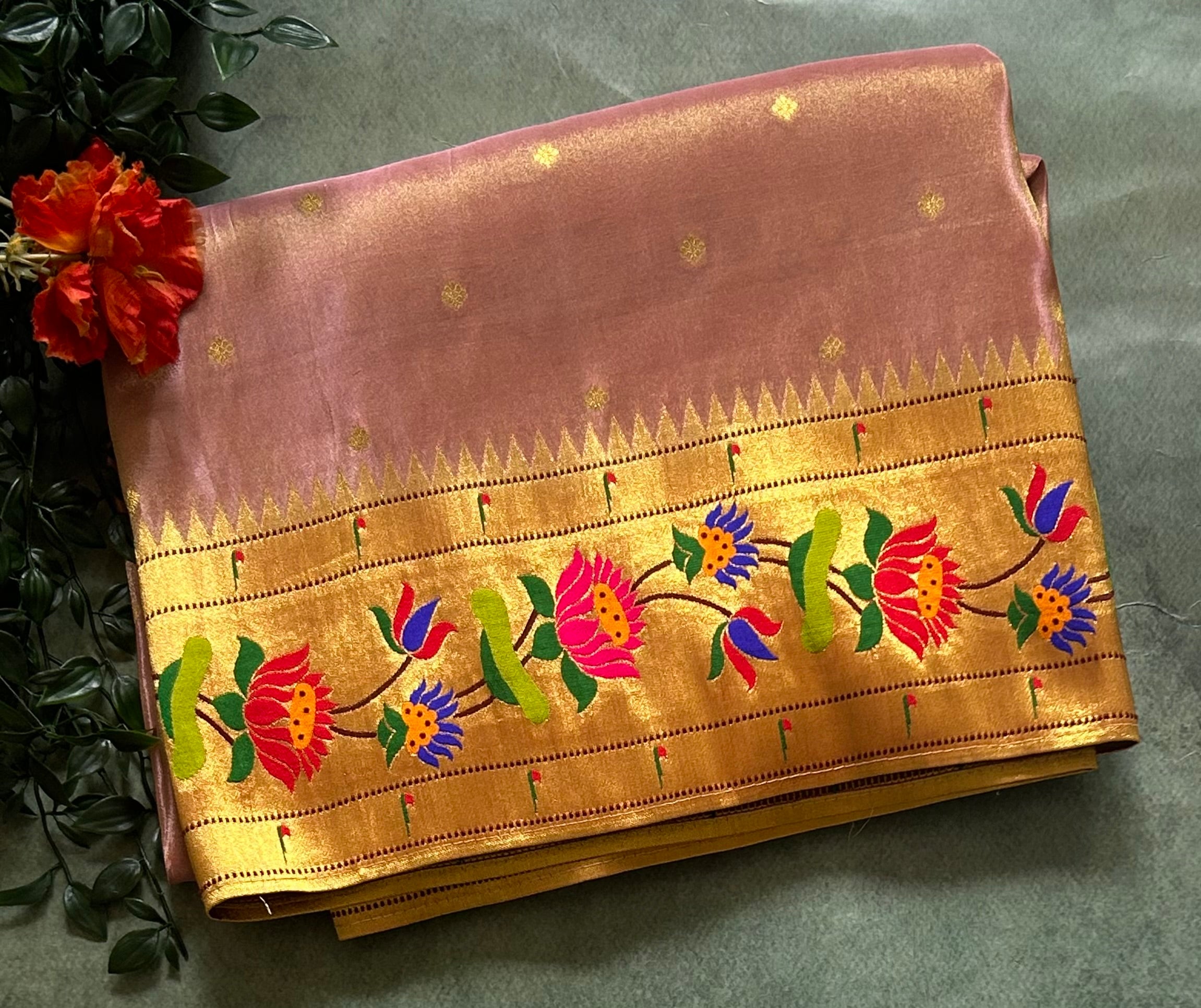 Light pink small Butta tissue Paithani border 104 saree