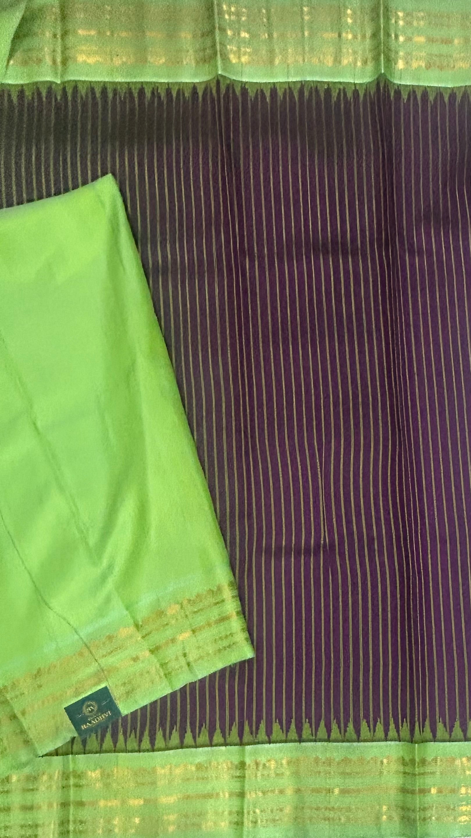 Dark purple stripes  small border pure Gadwal saree
