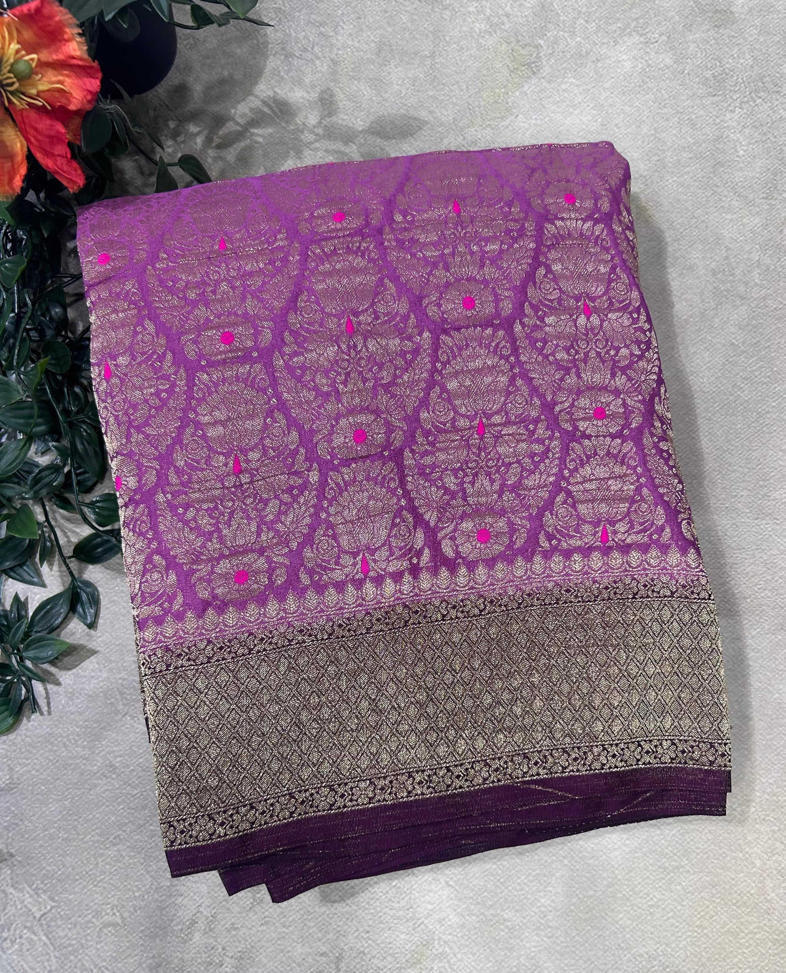 Dark onion pink brocade semi georgette 105 saree
