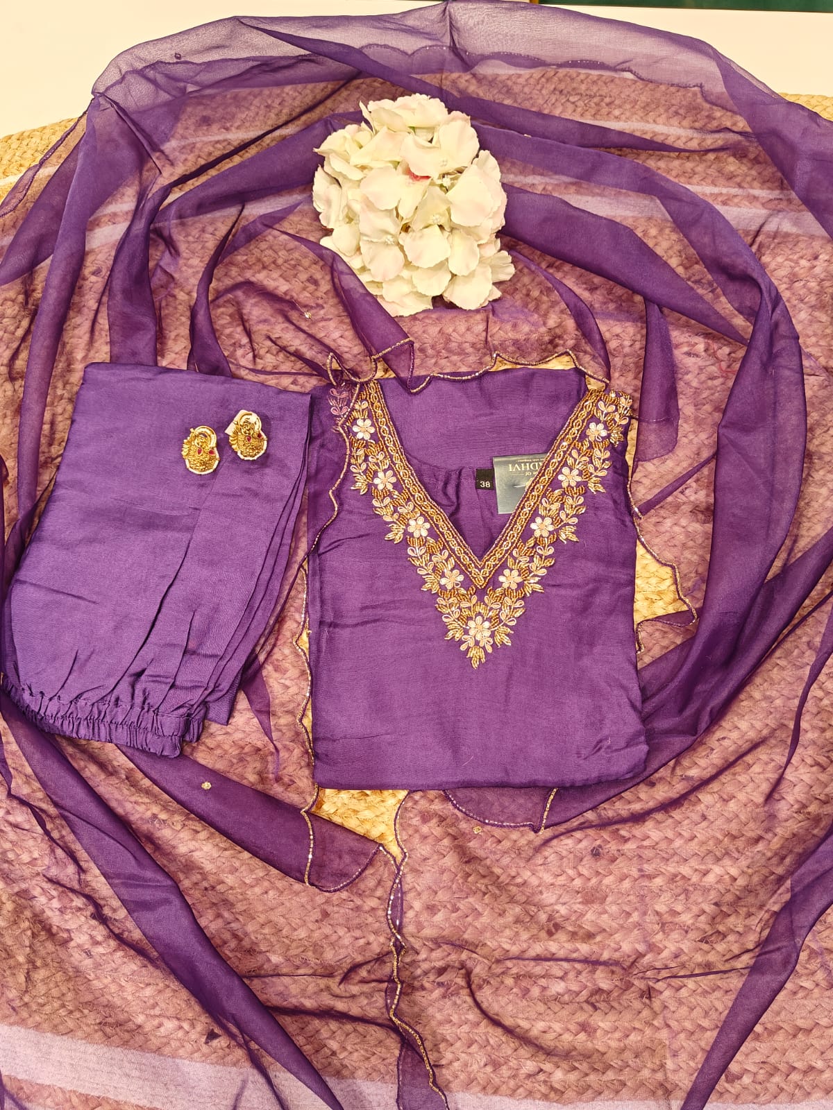 Purple  Dola 01 silk Kurtha with banarasi Dupatta