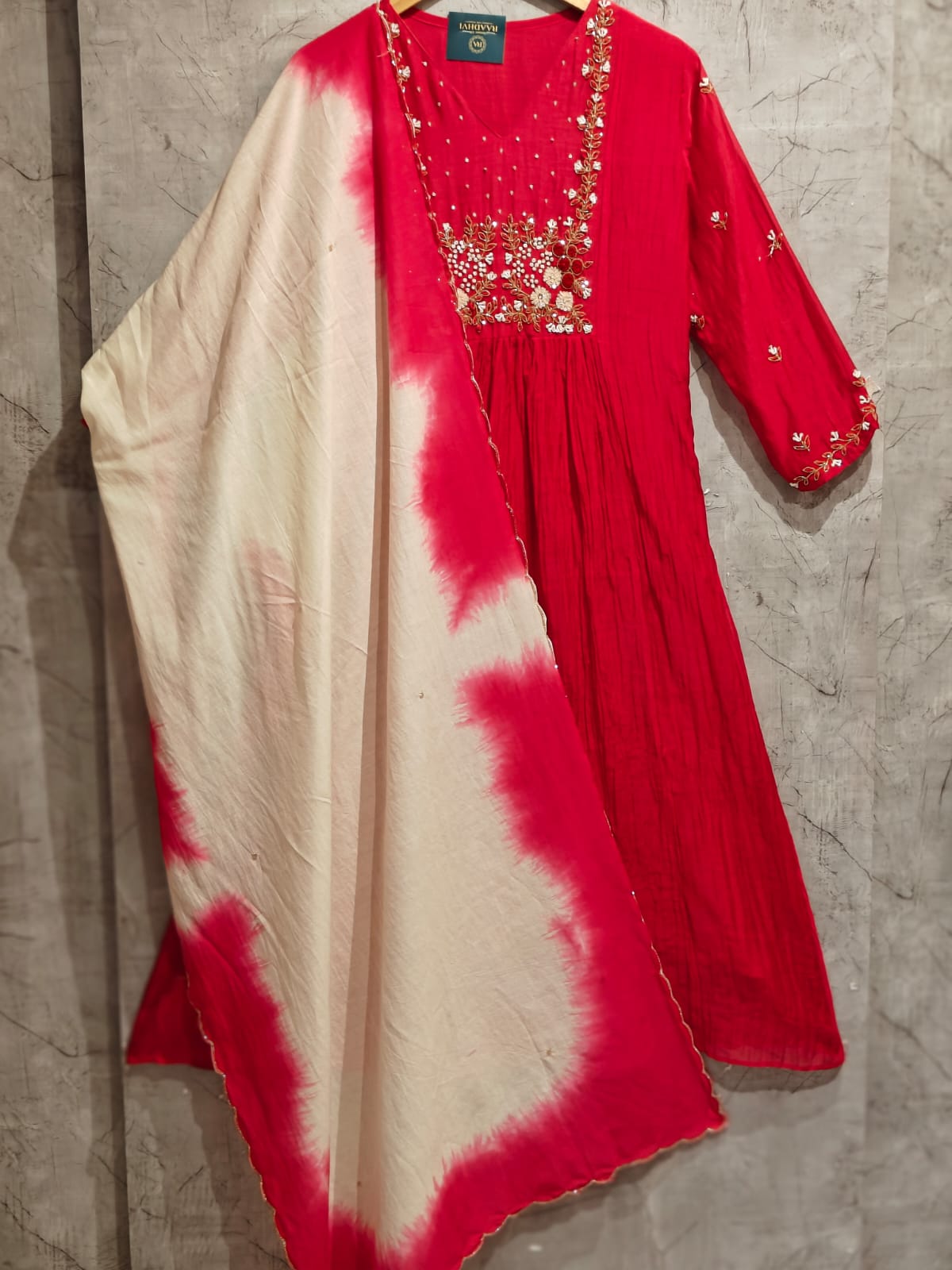 Pink Mul Chanderi Hand Embroidery Anarkali Kurtha 899