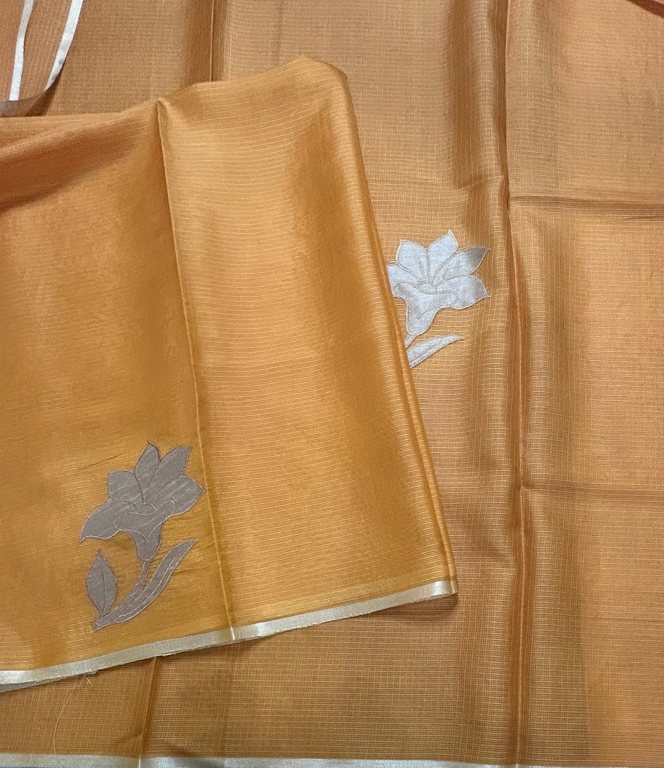 Yellow kota checks appliqué work 106 saree