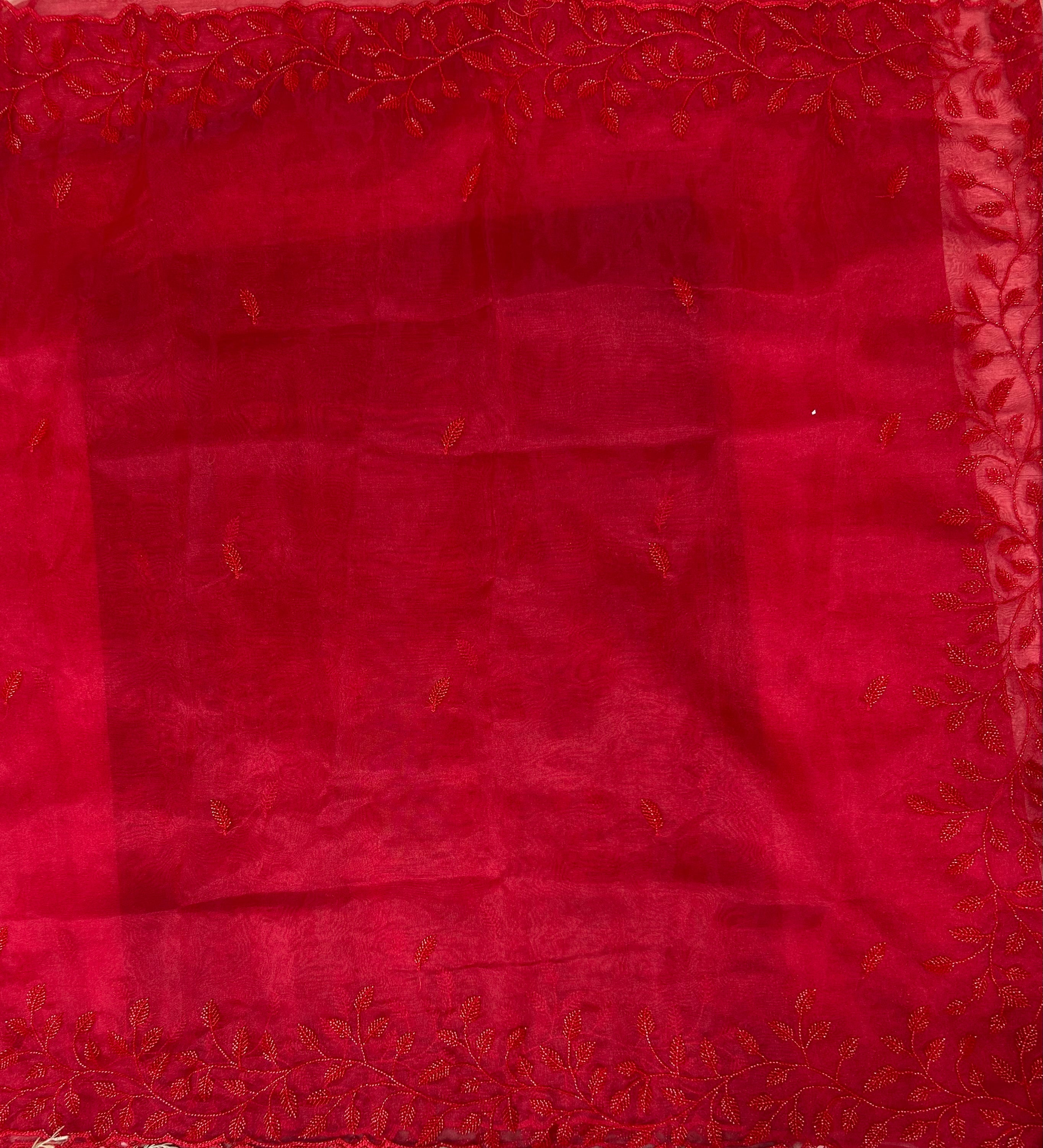 Red stone work party wear with stitched blouse-10 saree