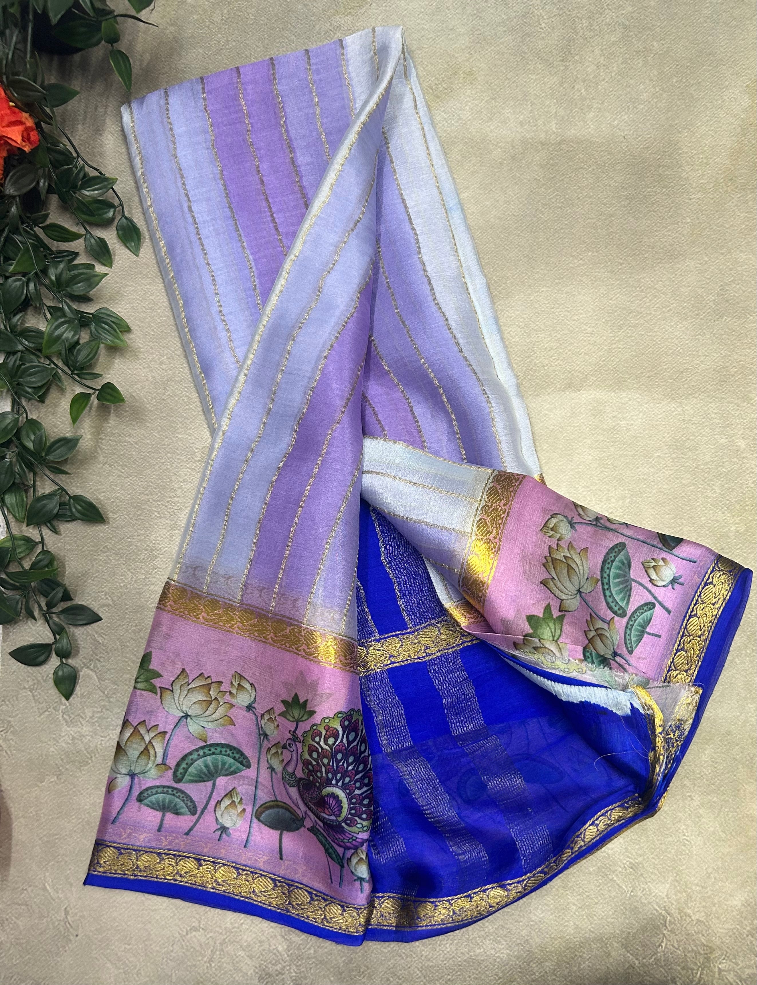 Rankart kalamkari border pure wrinkle 103 crepe silk saree
