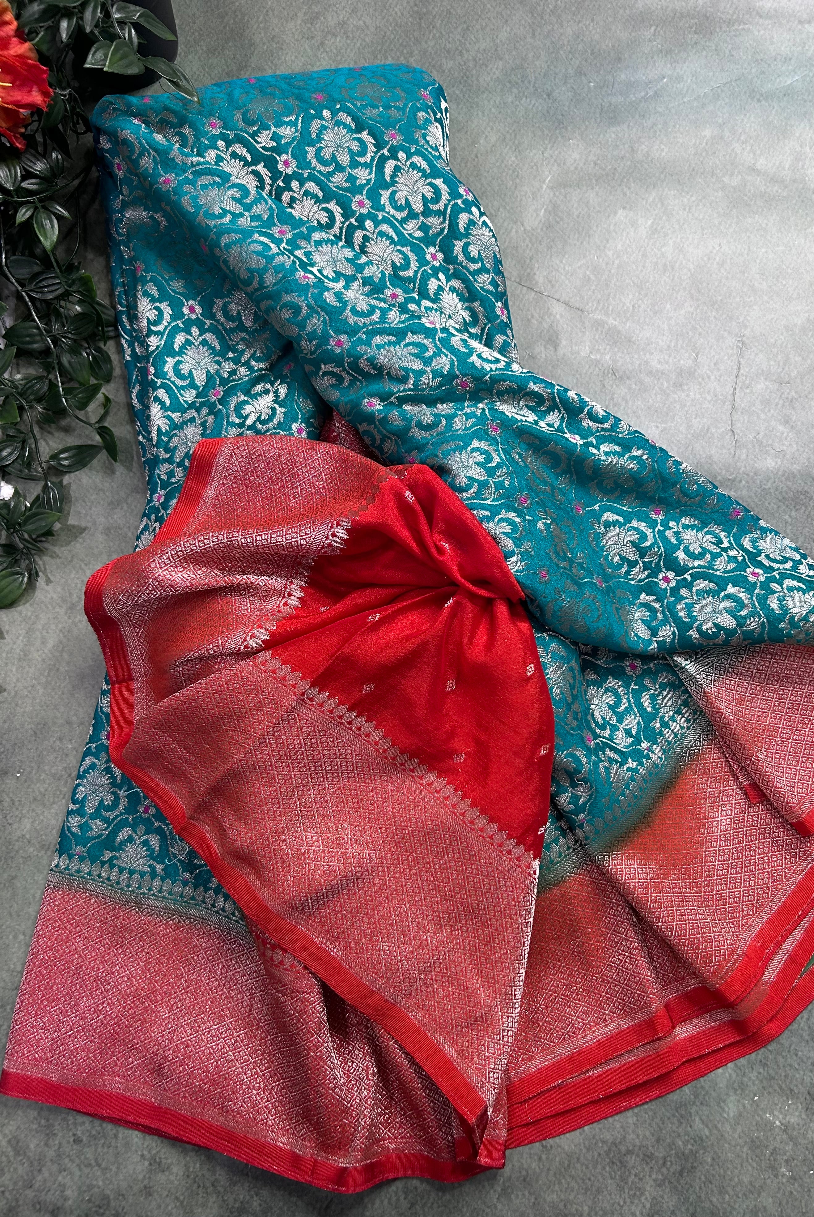 Rama green brocade semi georgette 105 saree