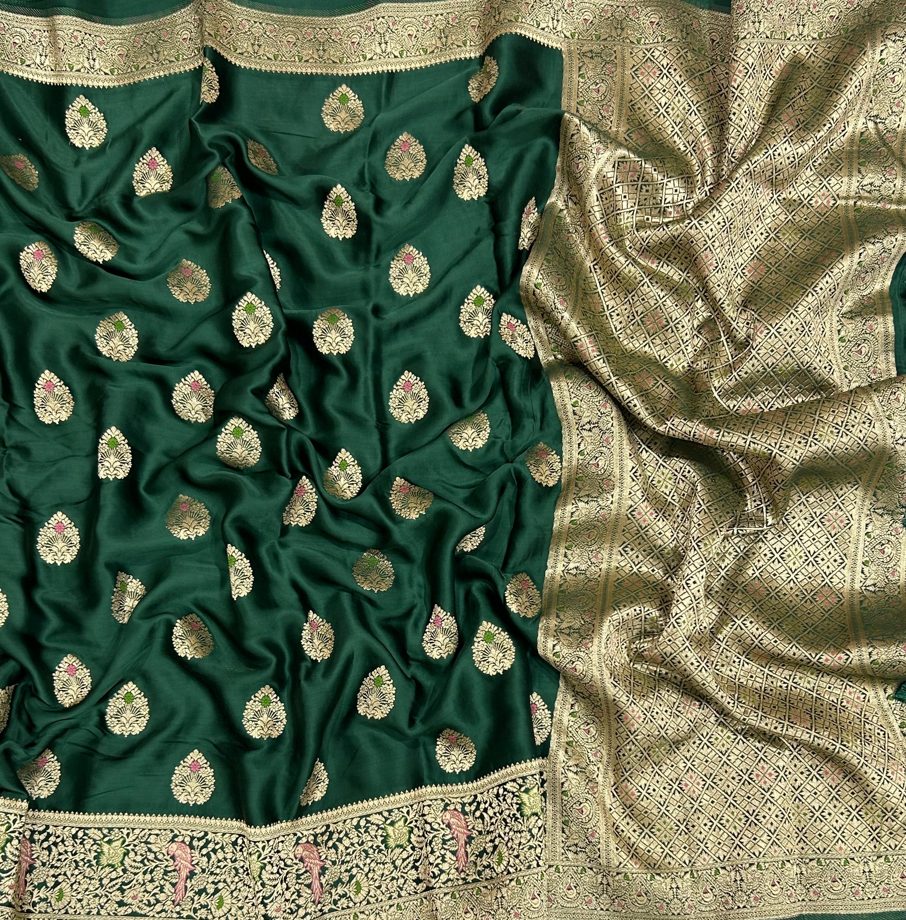 Bottle green Meena satin Benarasi 103 saree
