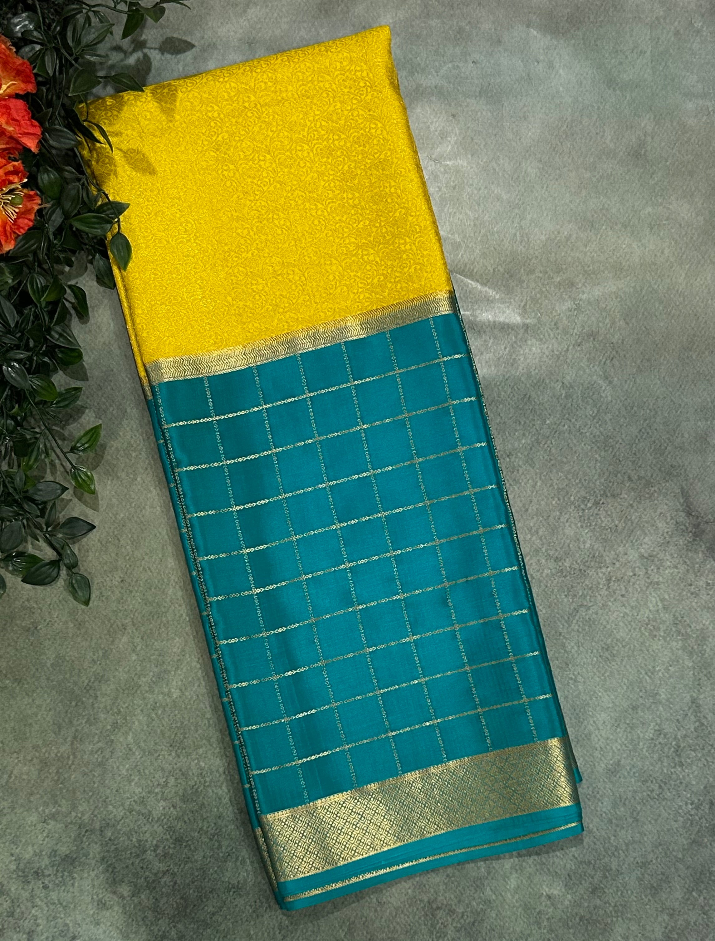Rama green n yellow pure Mysore crepe silk 103 saree
