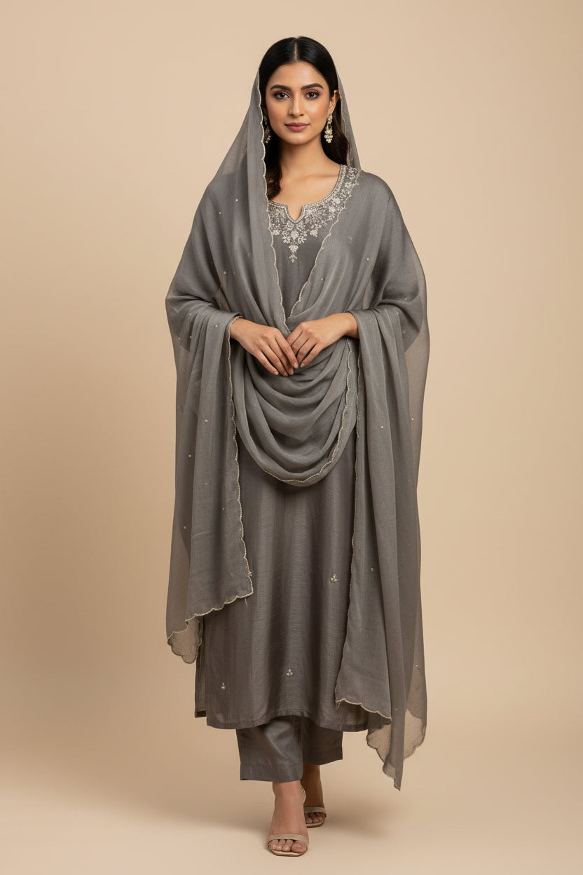 Gary Dola Silk Handwork Straight Fit Kurtha