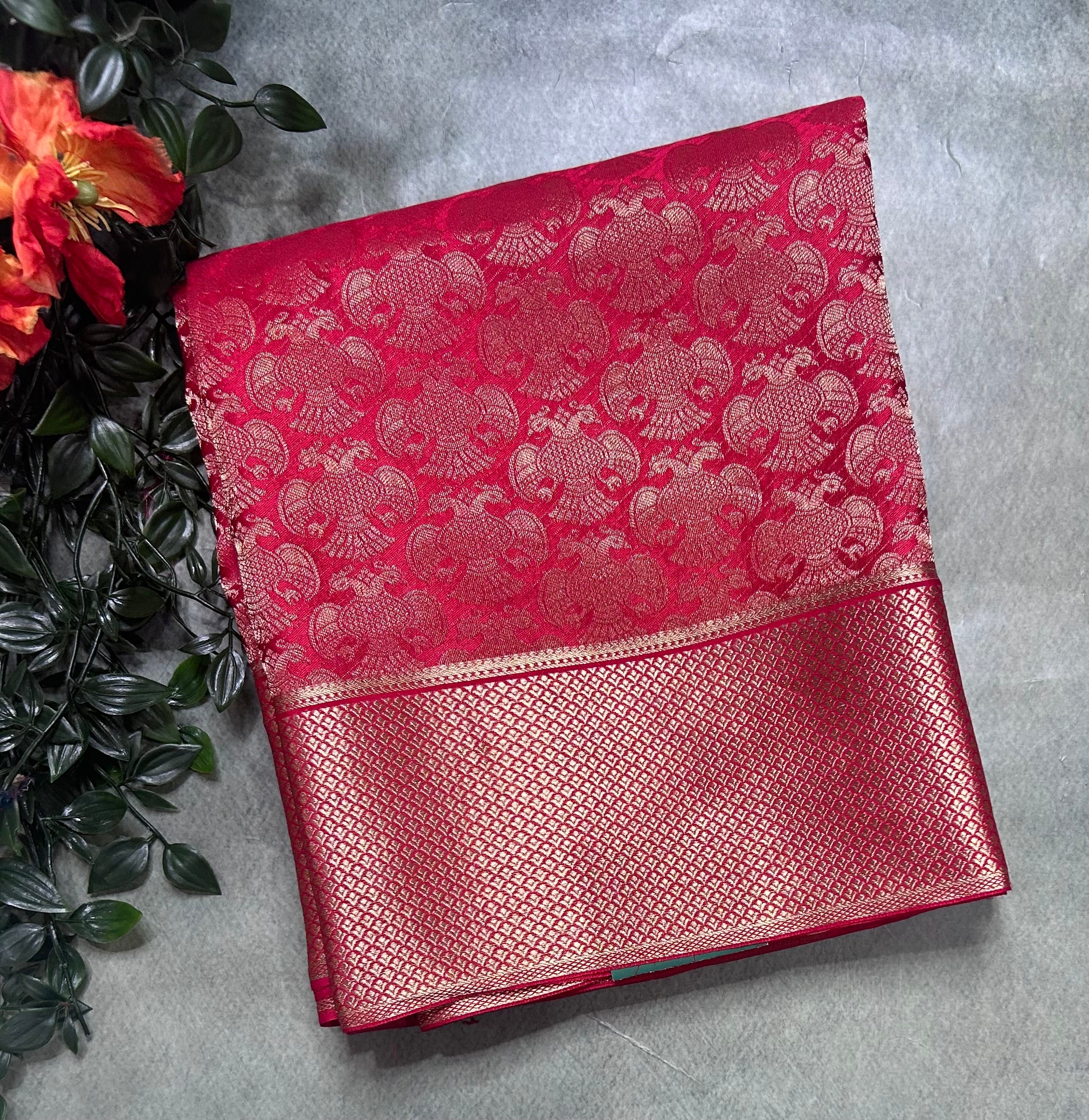 Red gandaberunda brocade Pure Mysore Silk 106 Saree