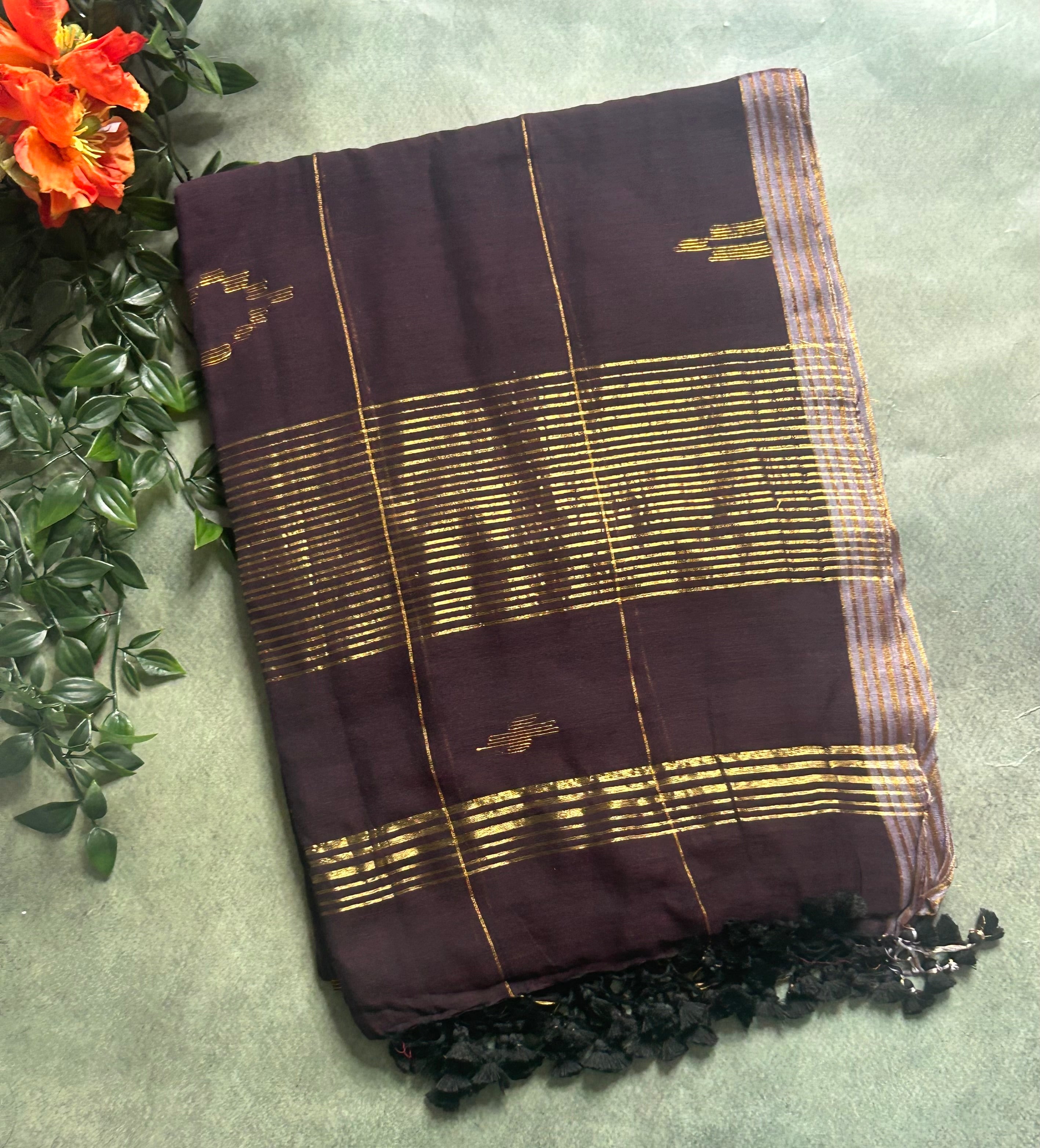 Dark wine pure cotton 103 jamdani saree