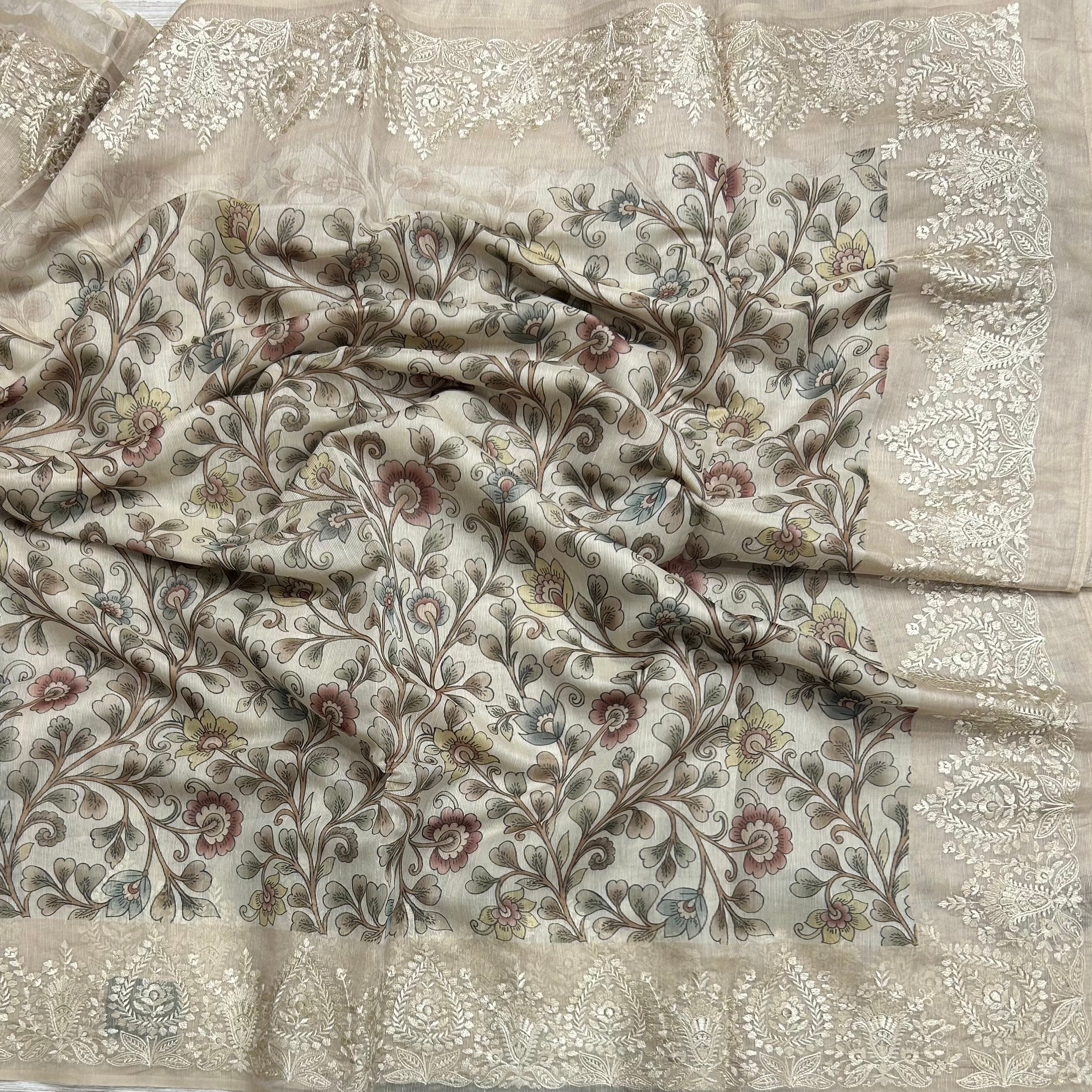Cream digital print Kota checks 104 saree