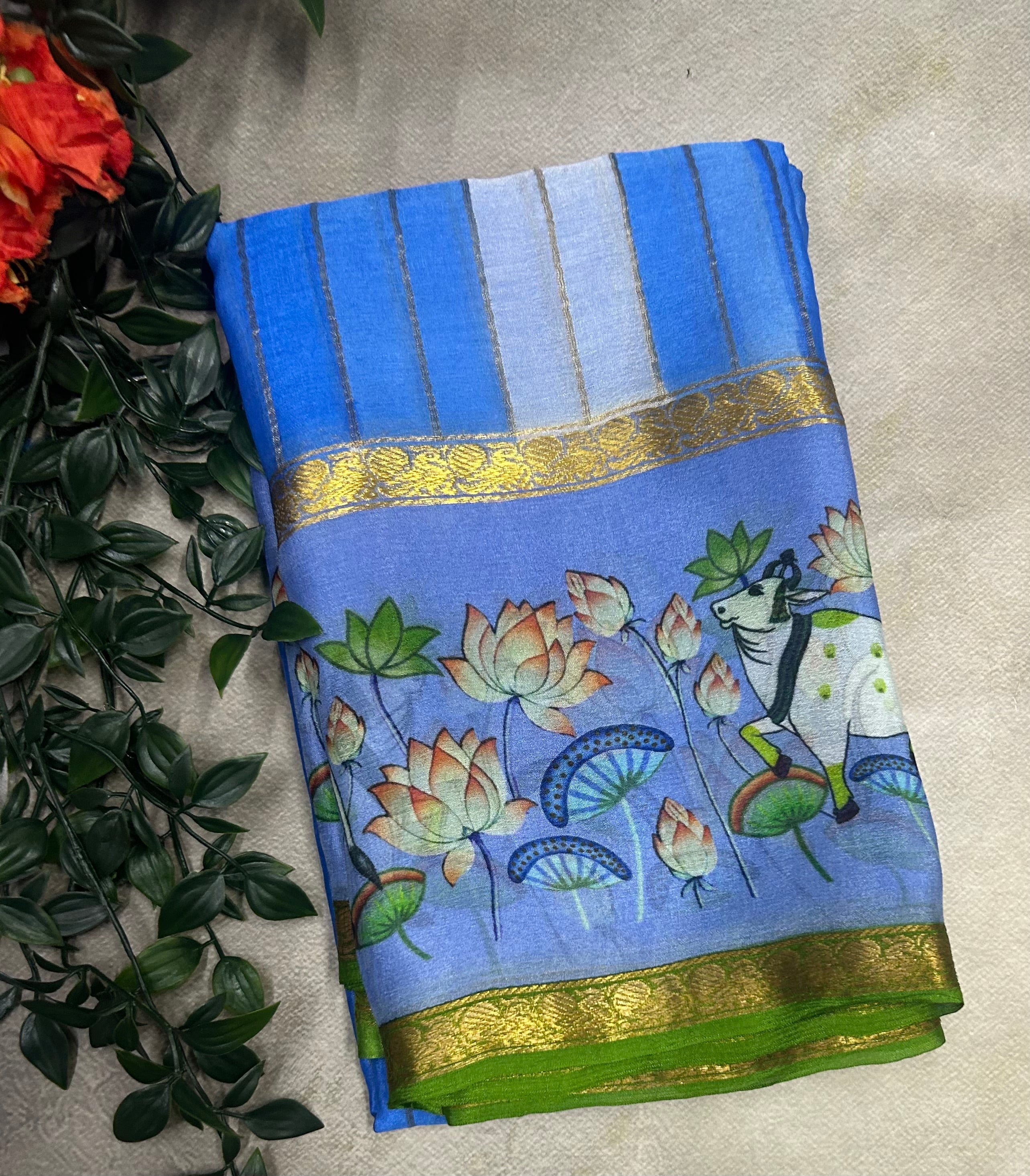 Rankart kalamkari border pure wrinkle 103 crepe silk saree