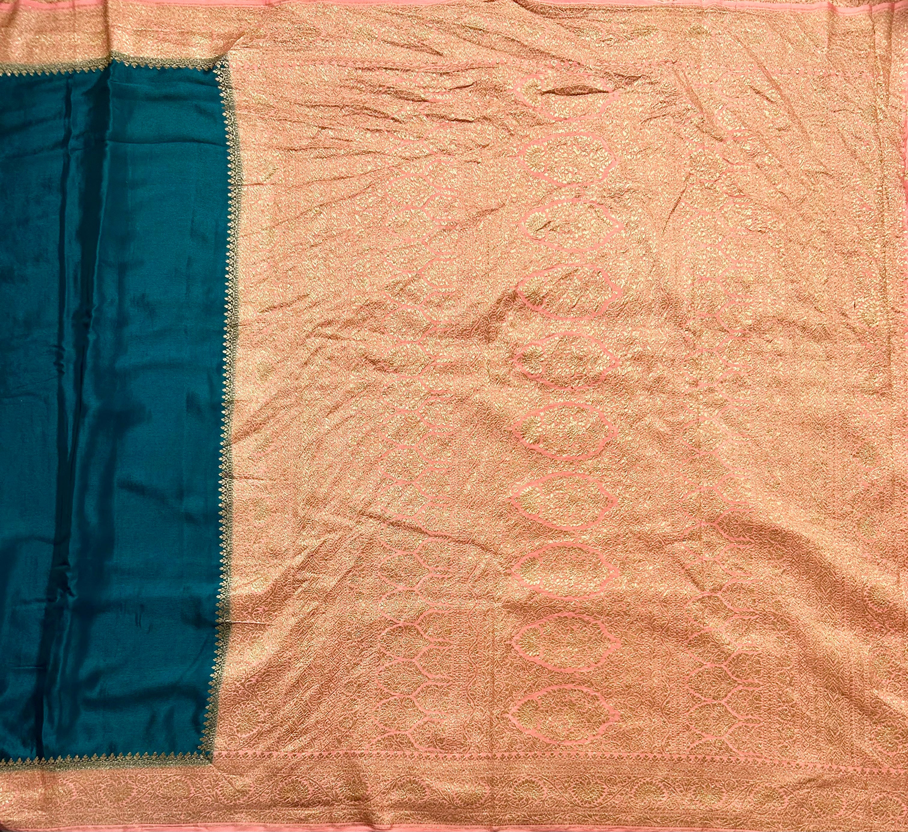 Dark Rama green pure benarasi 103 crepe silk saree