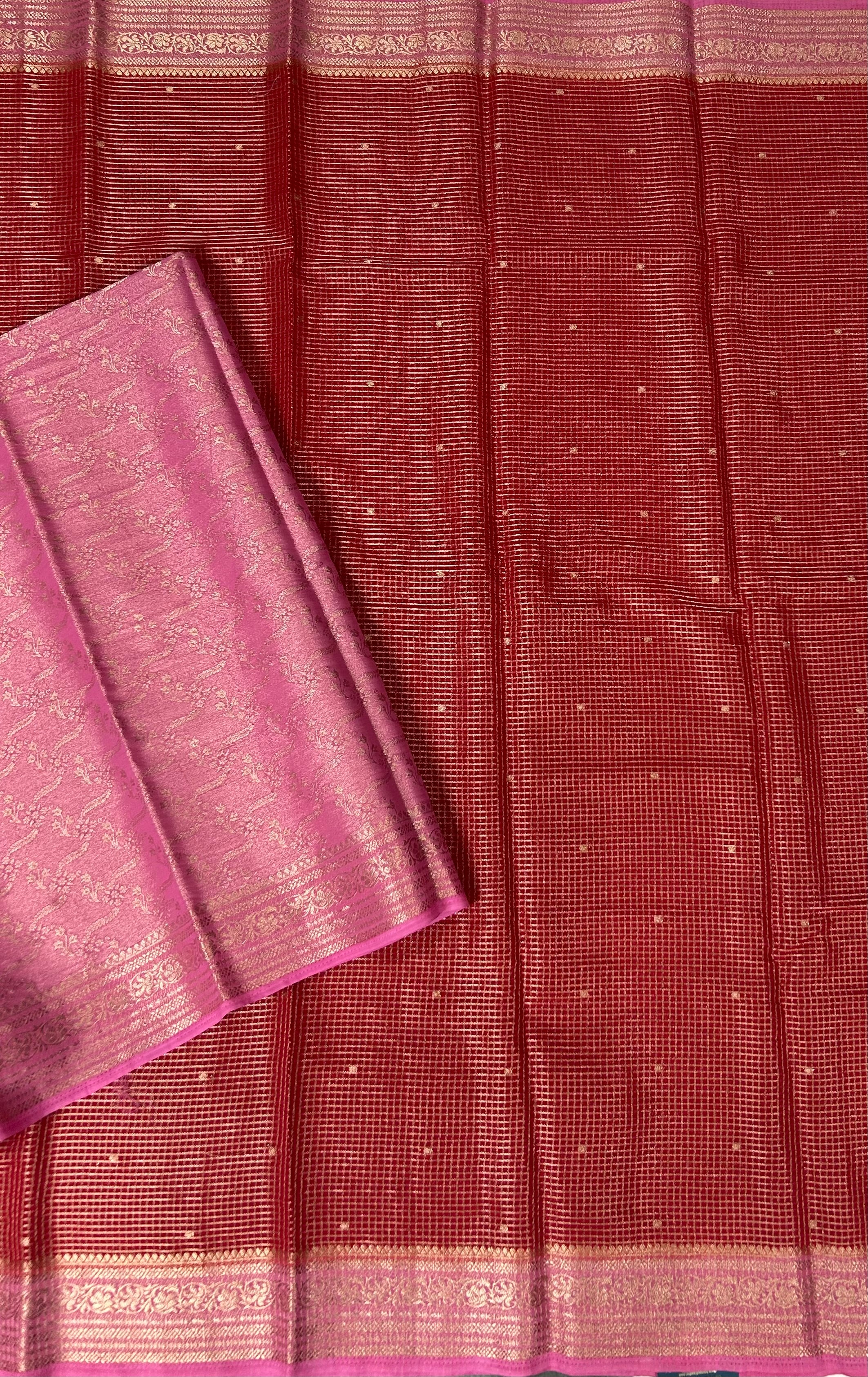 Red small checks semi mysore crepe-12 saree