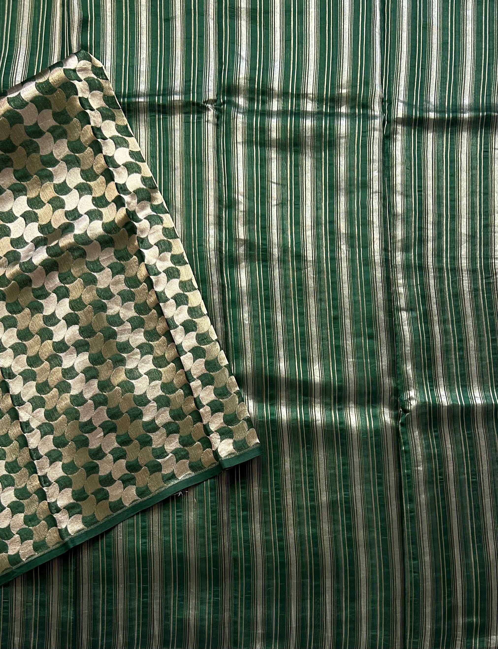 Bottle green stripes pure organza tissue 103 saree