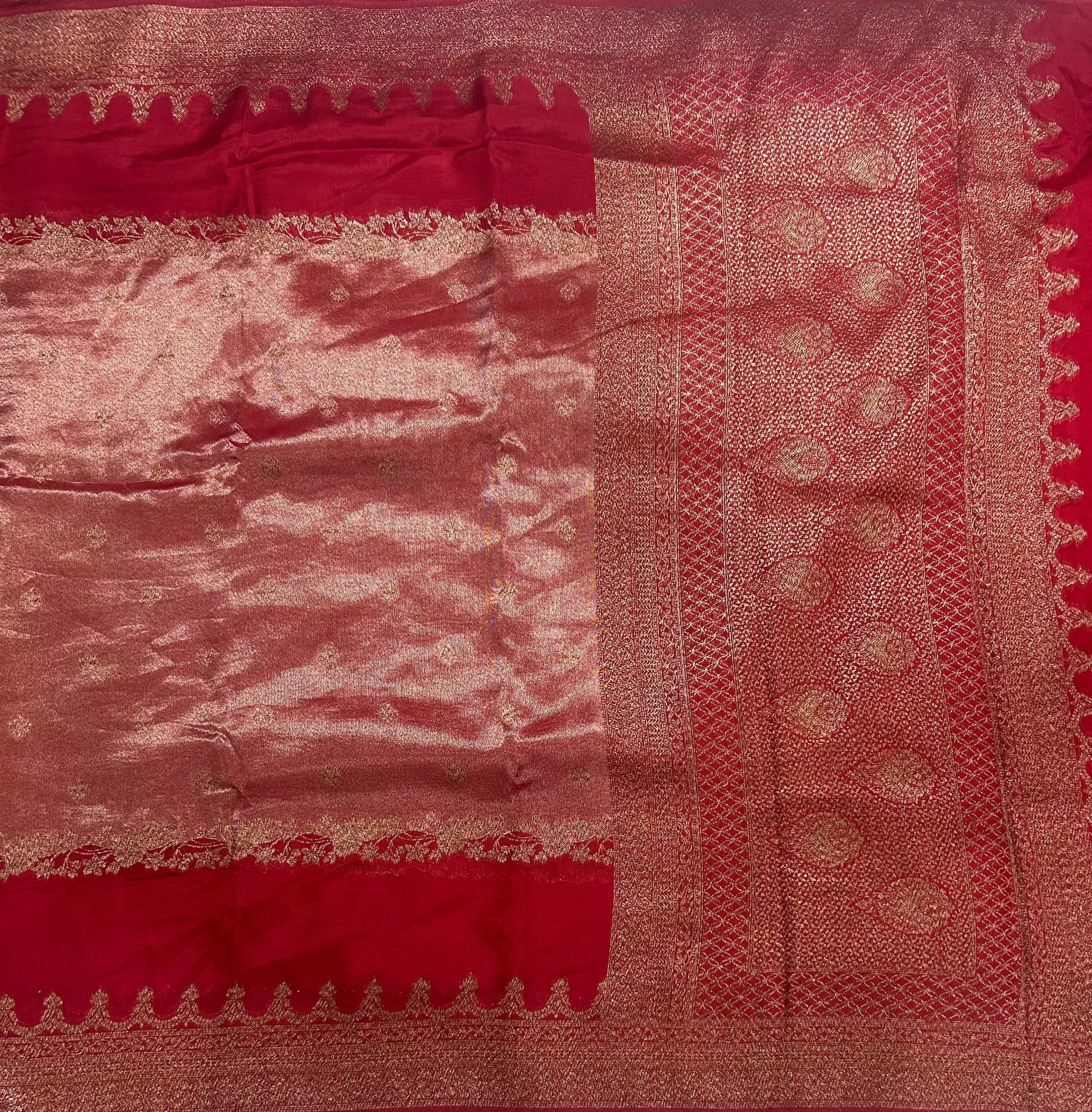 Red brocade tussar crepe georgette 106 silk saree