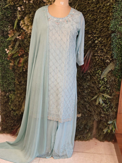 Blue Chinnon Hand Embroidery Sharara Kurtha 301