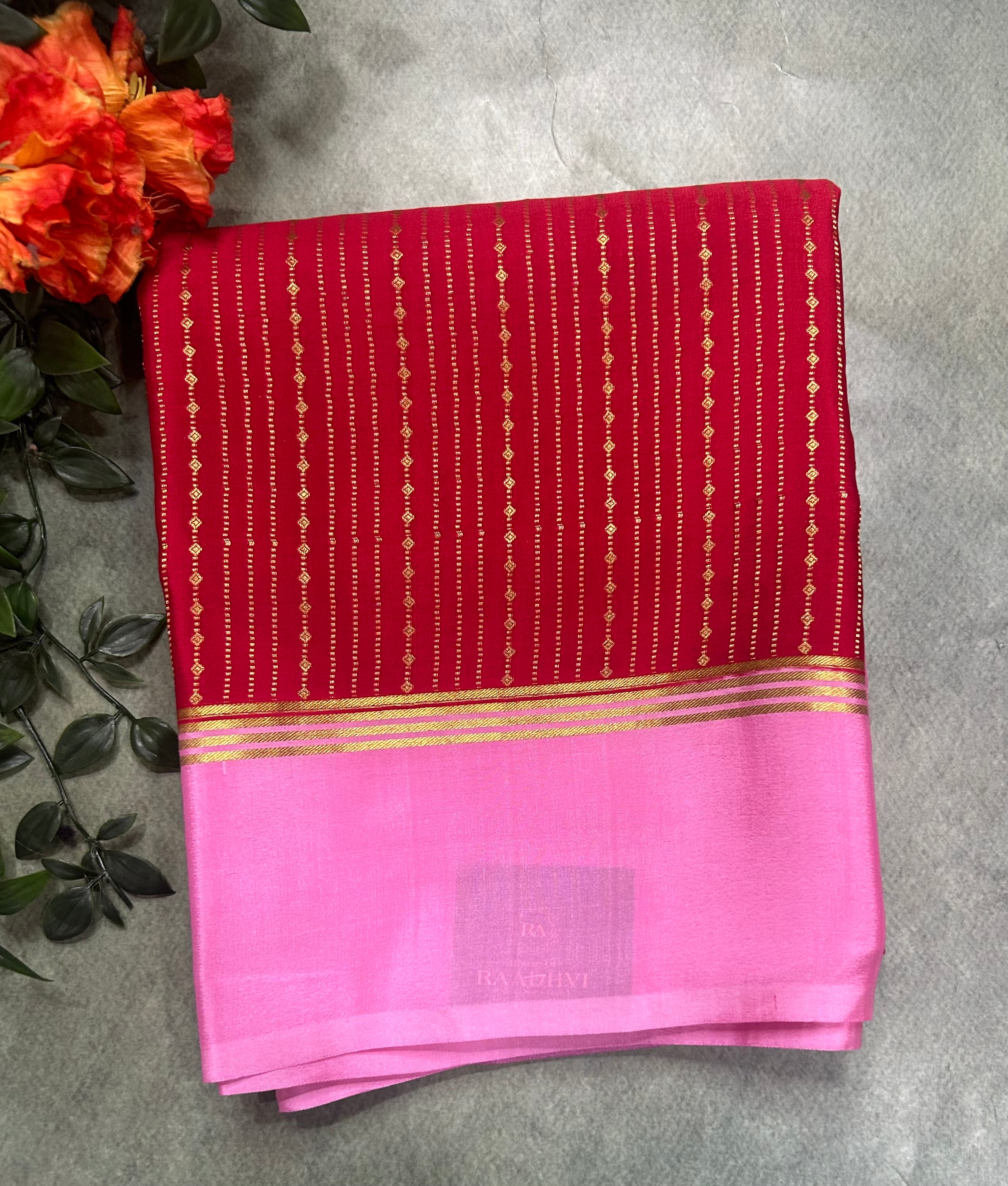 Red stripes pure Mysore silk 104 saree