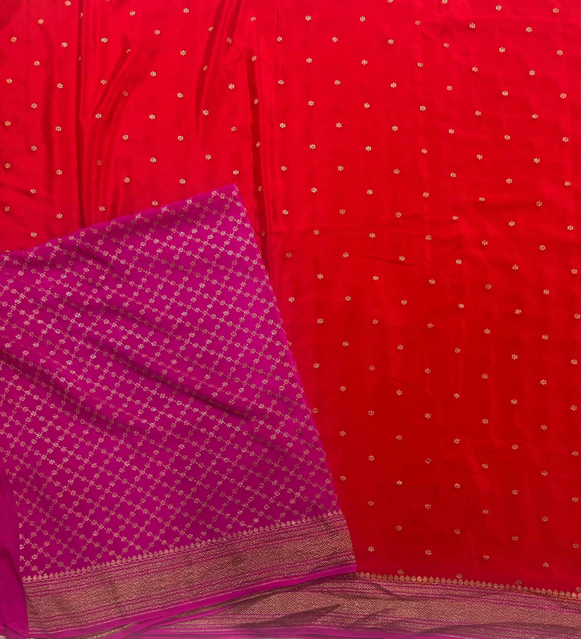 Red n pink small Butta pure Benarasi crepe 104 saree