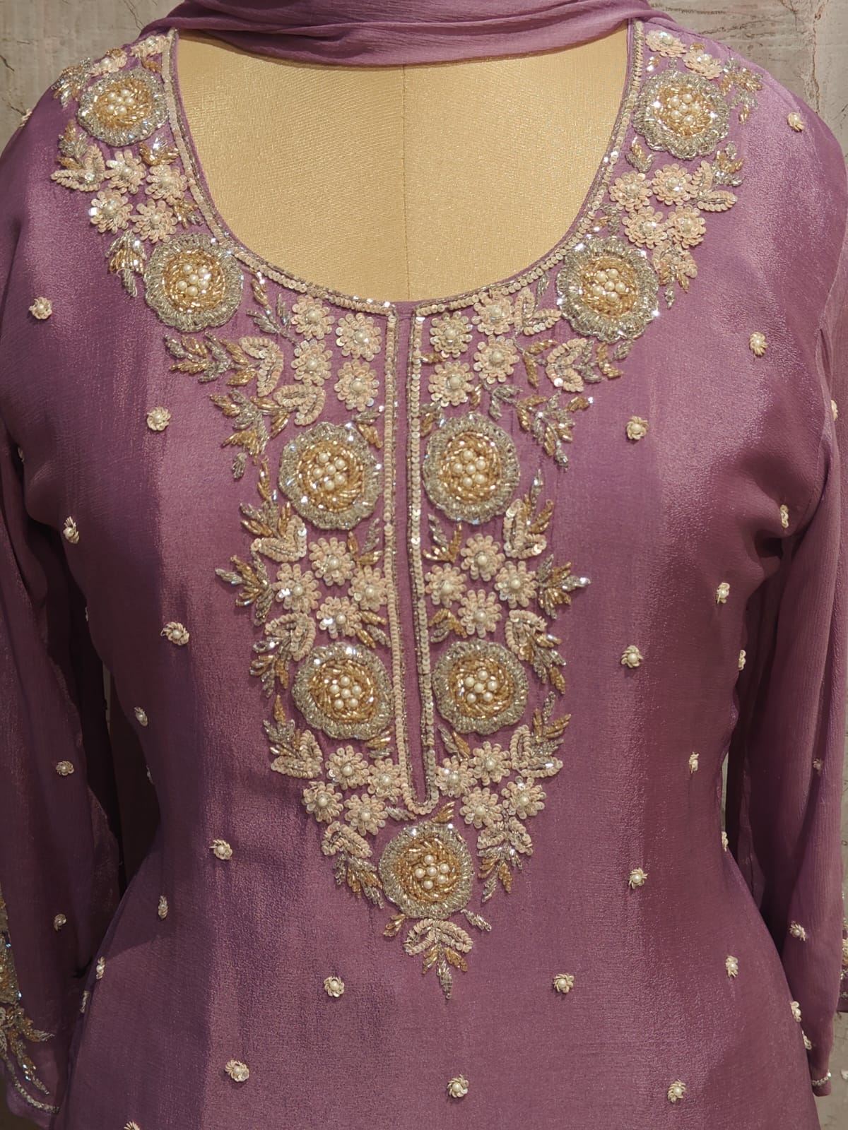 Purple Chinnon Hand Embroidery Sharara Kurtha 301