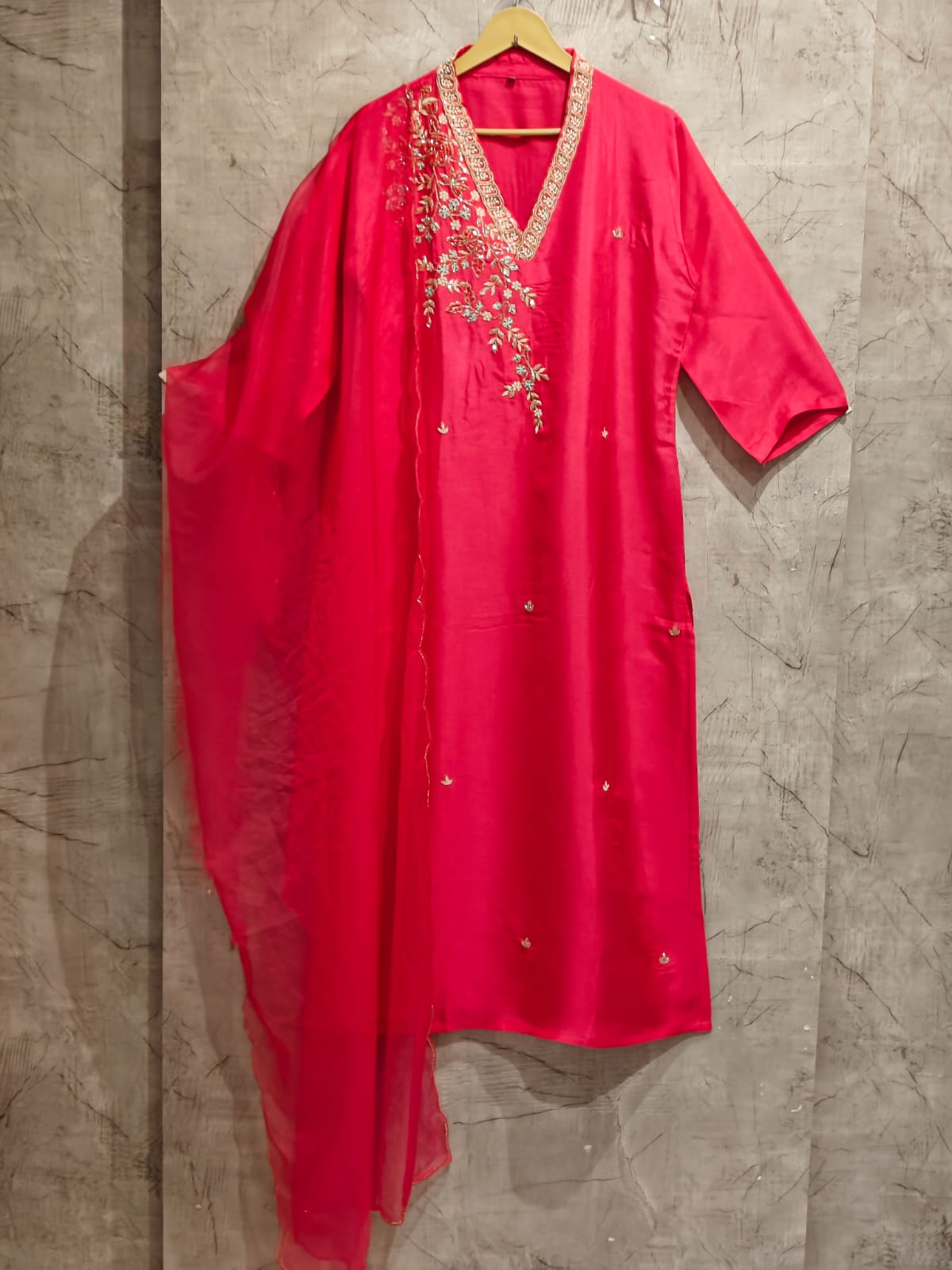 Pink Dola 05 silk Kurtha with Pearl handwork embriodery work
