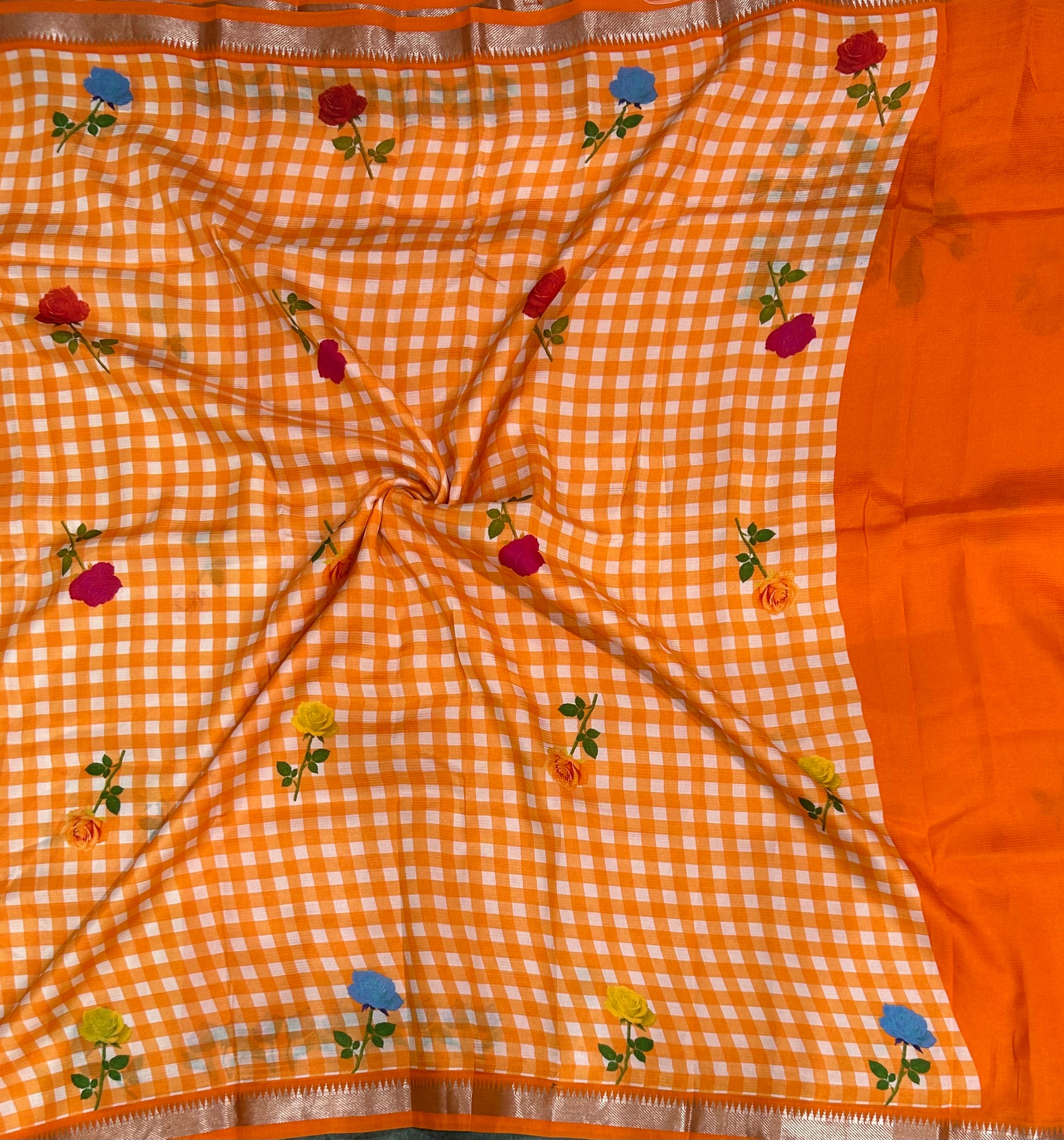 Orange checks mangalagiri silk 104 saree