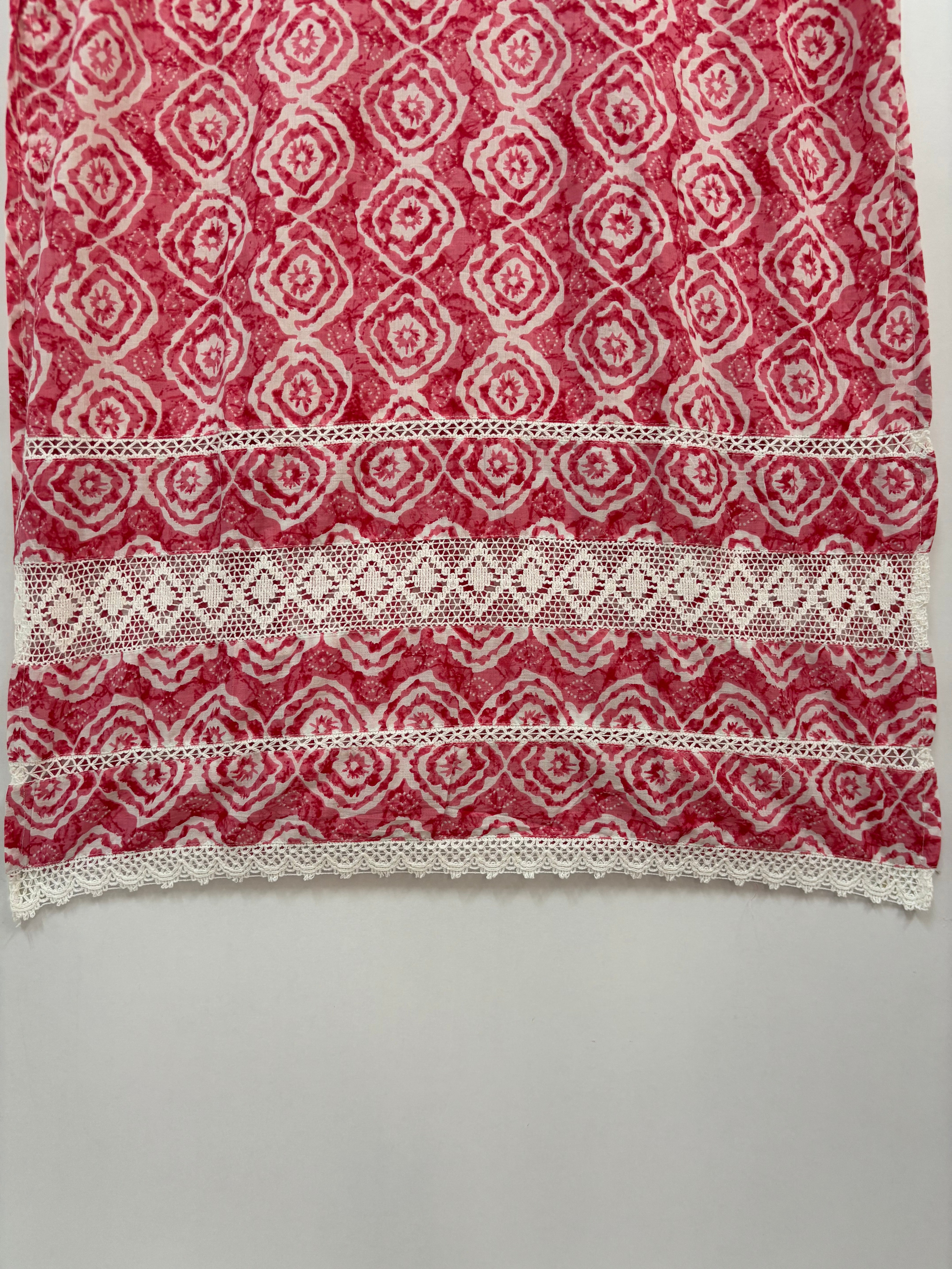 Pink Cotton Block Print Straight Fit Kurtha