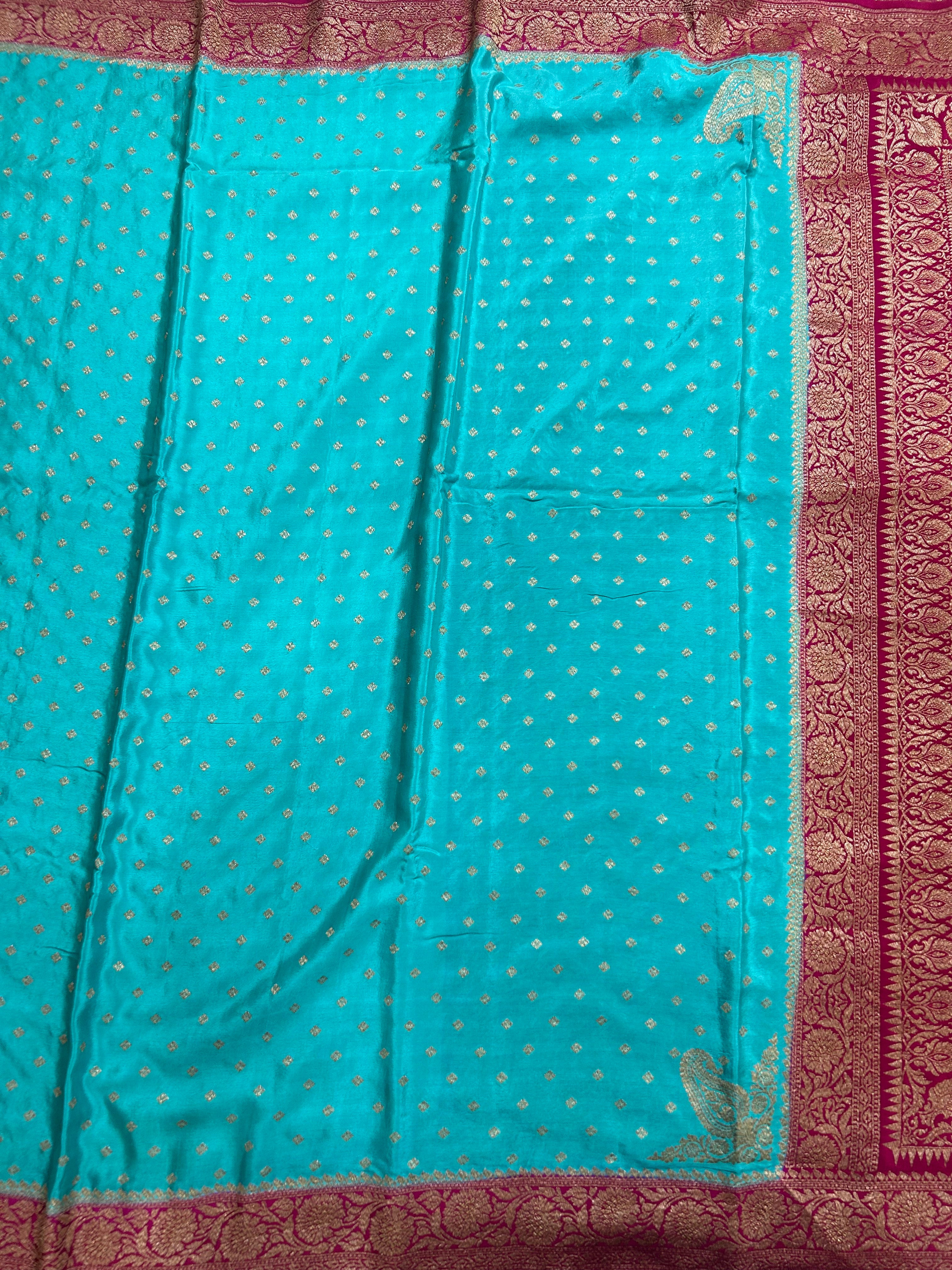 Blue small Butta pure Benarasi crepe 106 saree