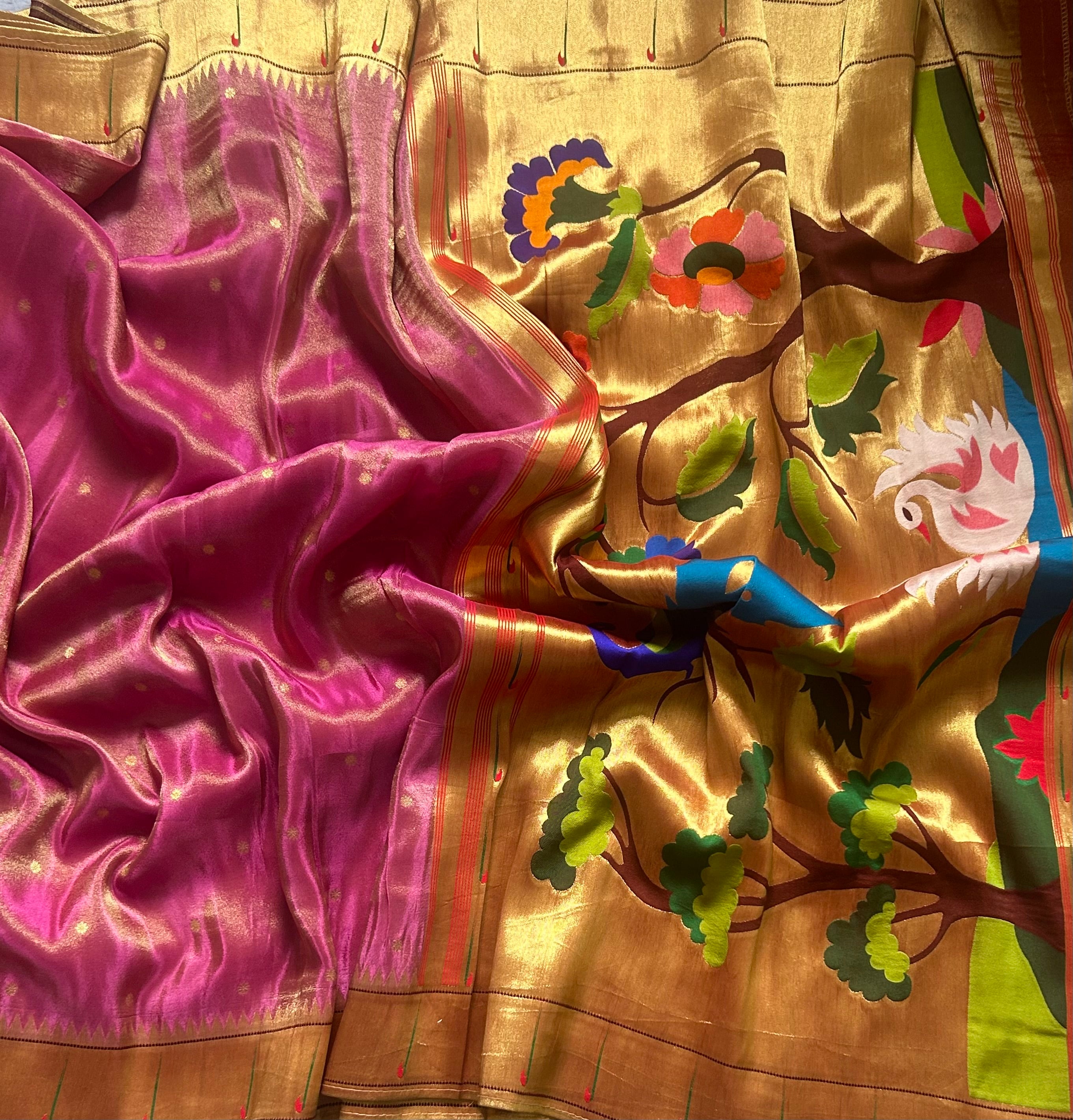 Pink small Butta tissue Paithani border 104 saree