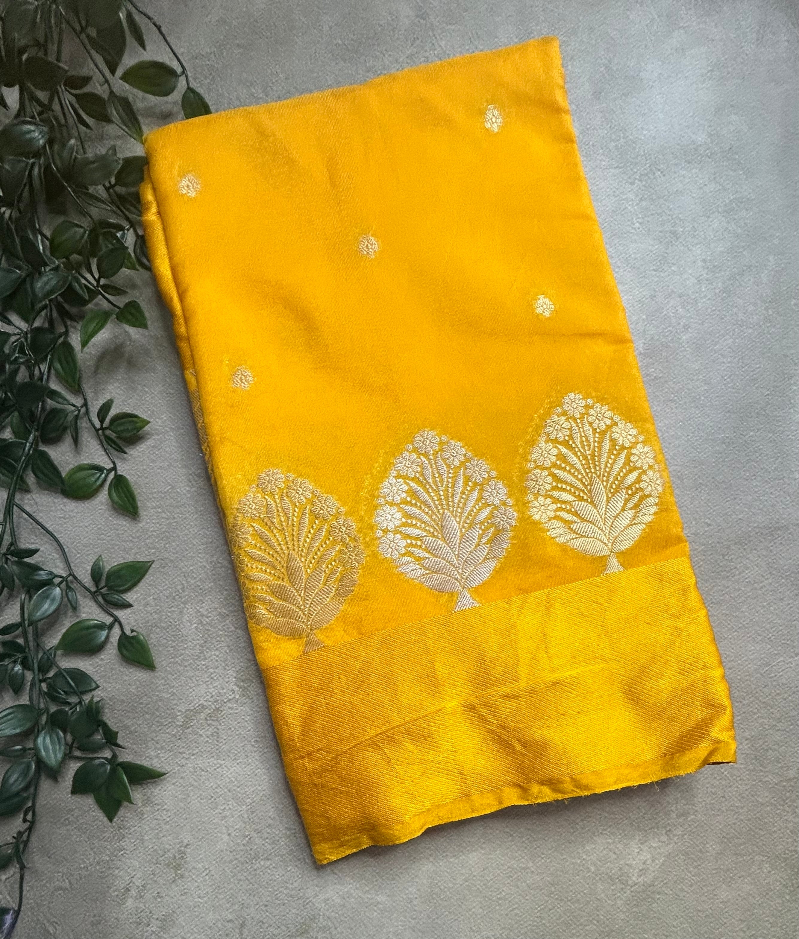 Bright yellow small Butta semi silk saree