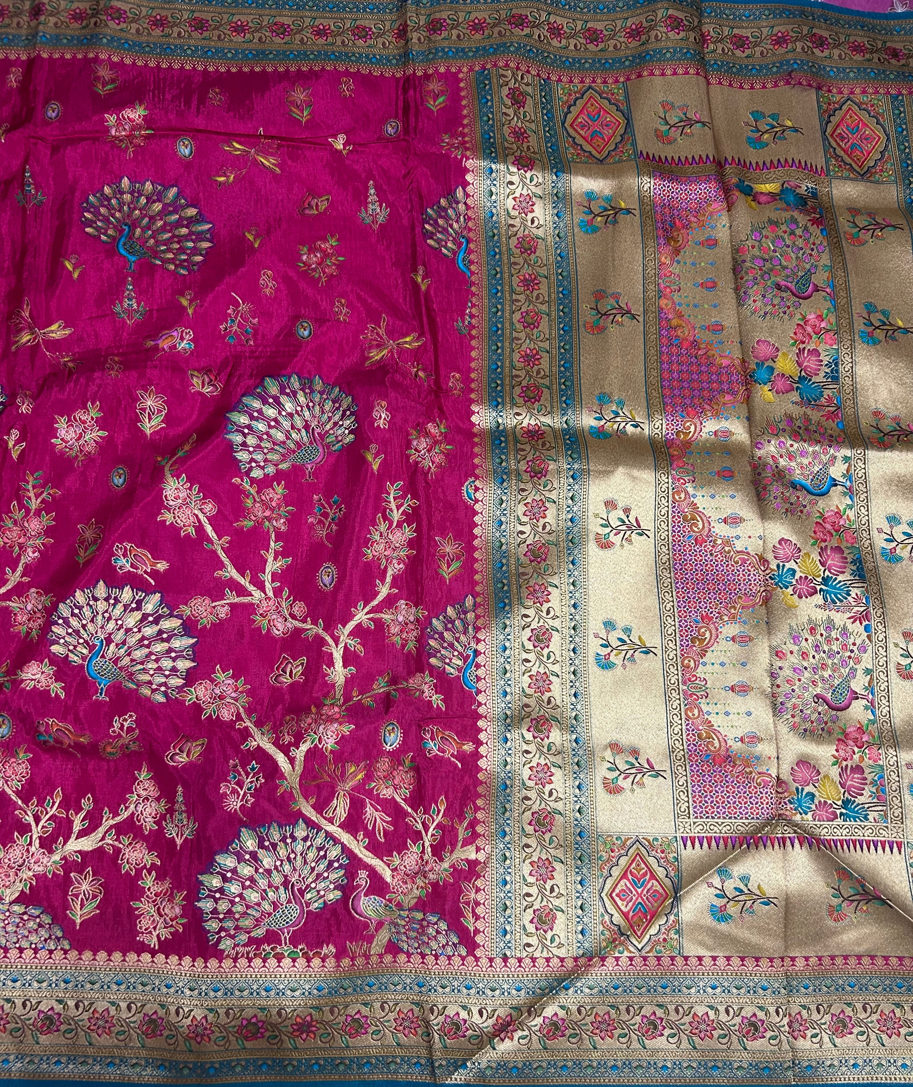 Rani pink pashmina satin silk crepe 106 saree