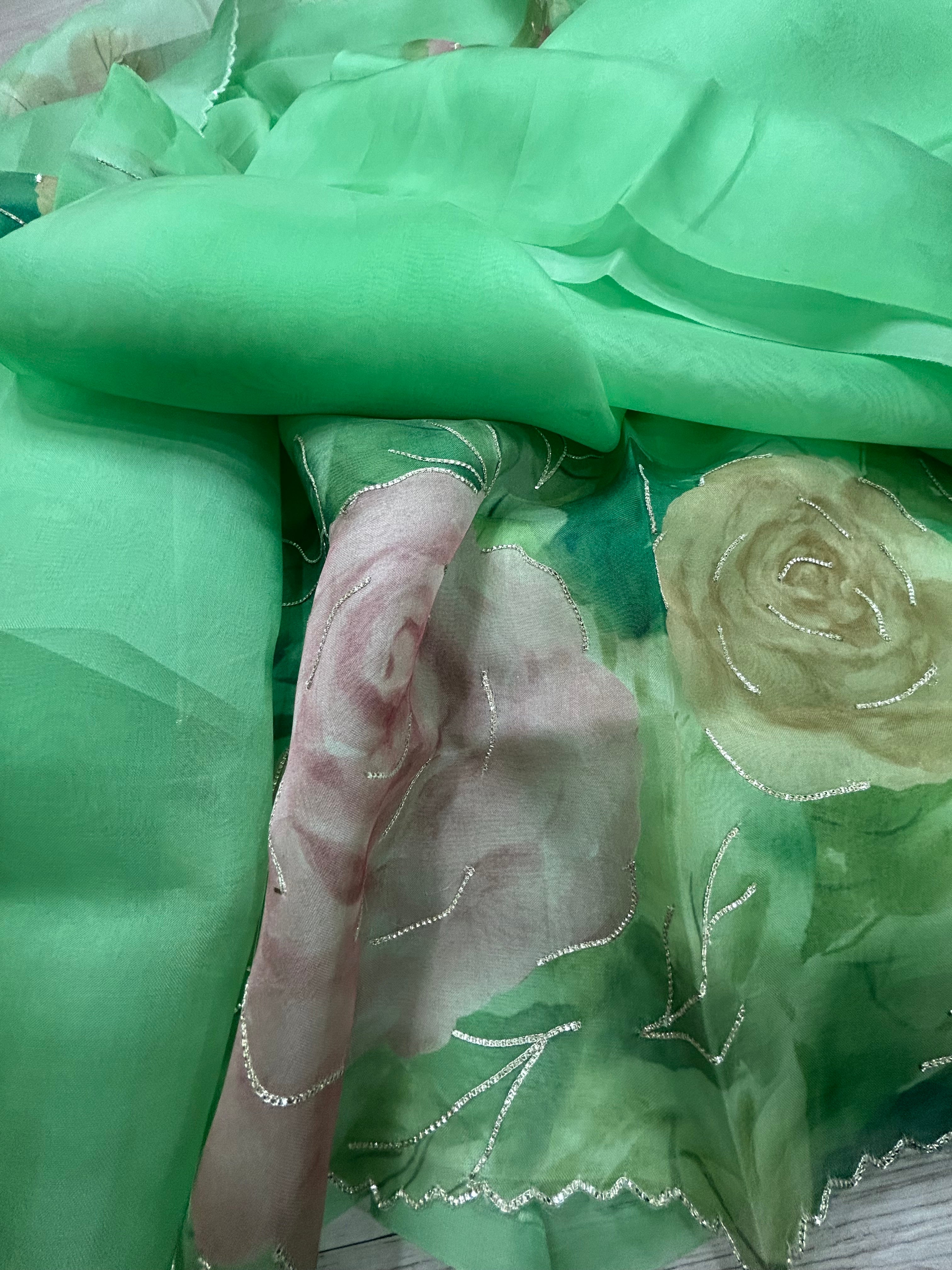 Aqua green pure 104 organza silk saree