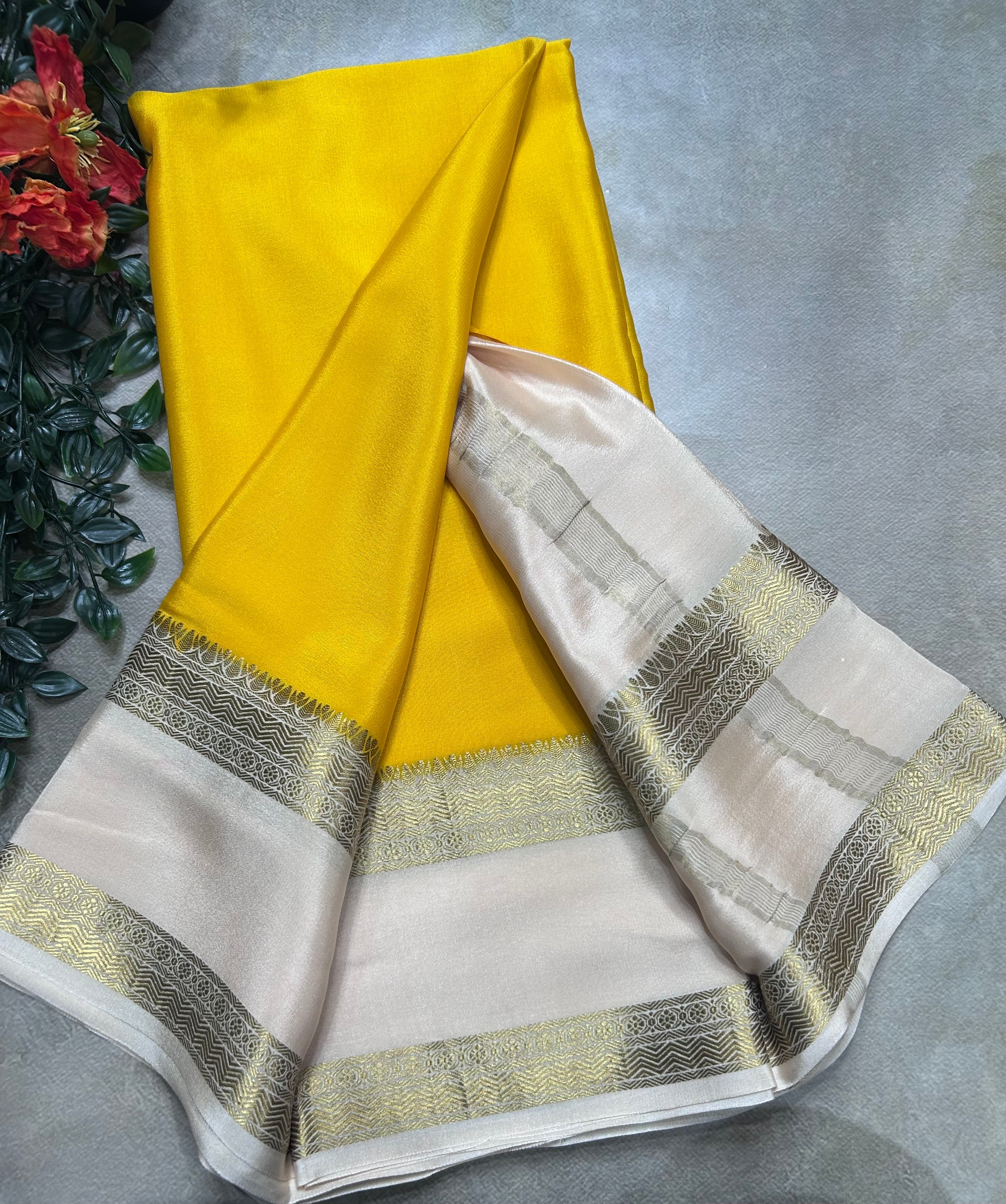 Yellow bentex border pure mysore silk saree(YMS106)