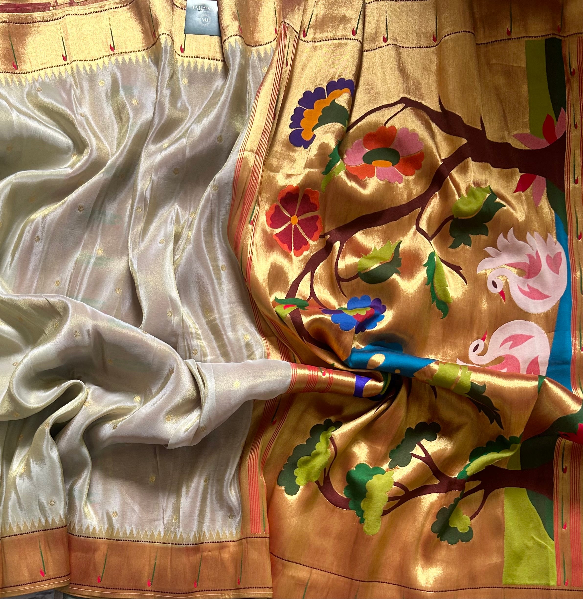 Cream small Butta tissue Paithani border 104 saree