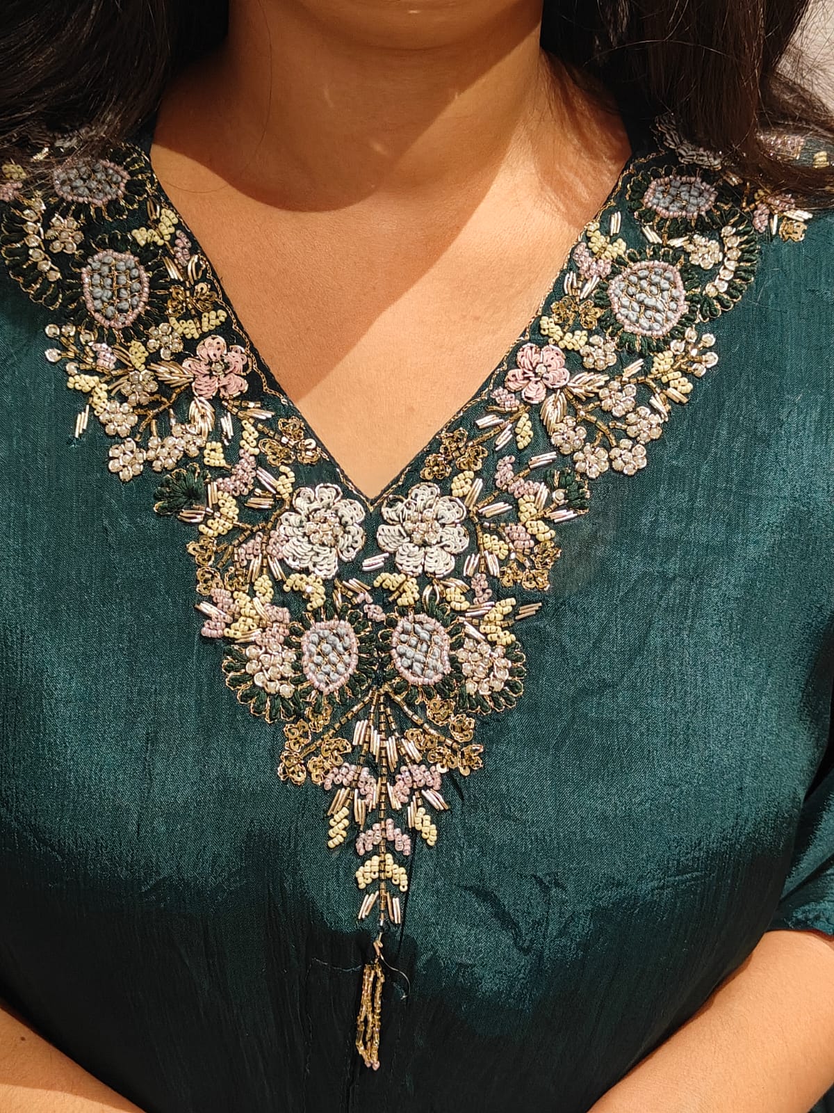 “Kafthan"Bottle Green Kafthan handwork party ware Kurtha set