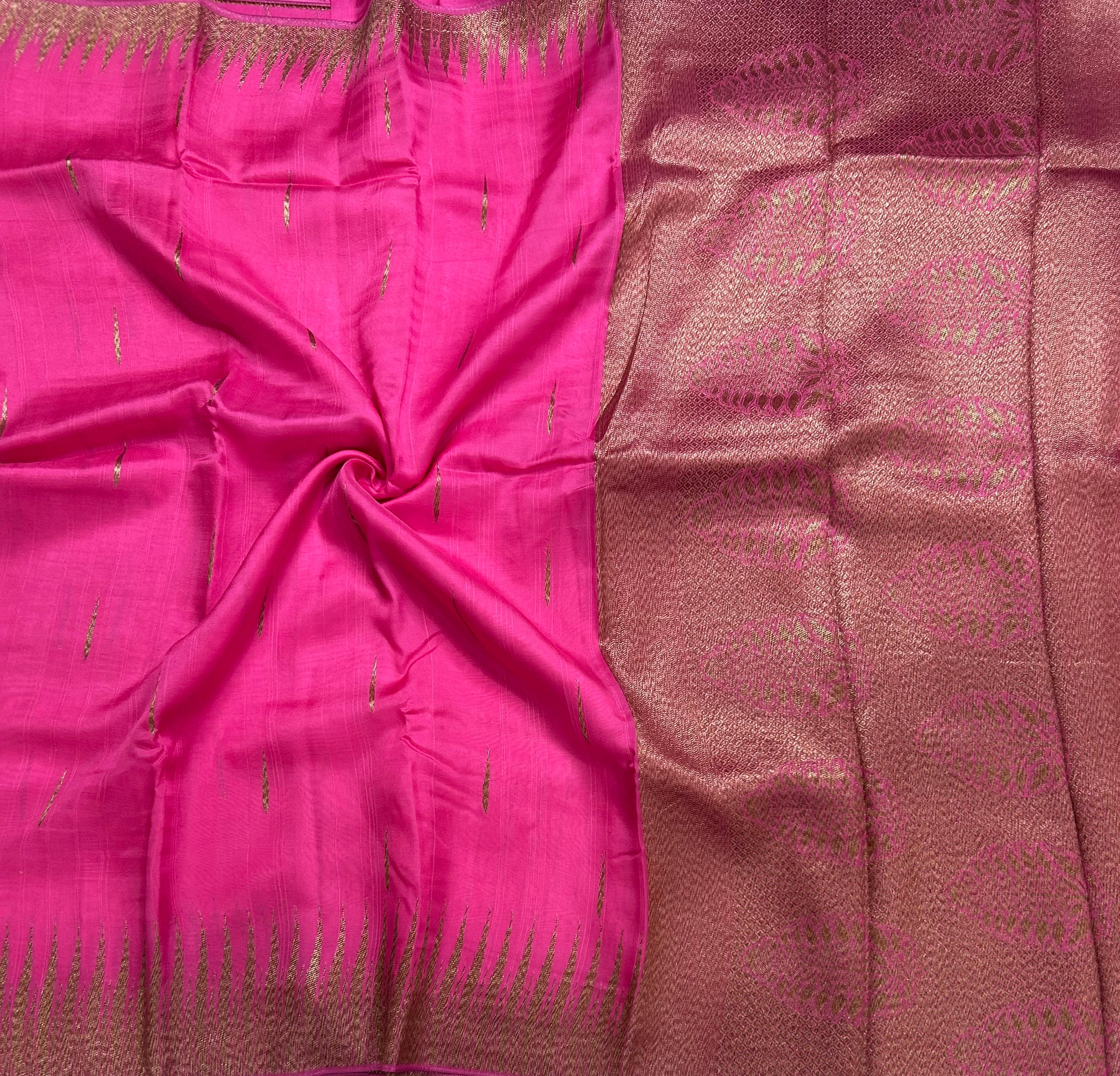 Baby pink temple border tussar crepe 106 silk saree