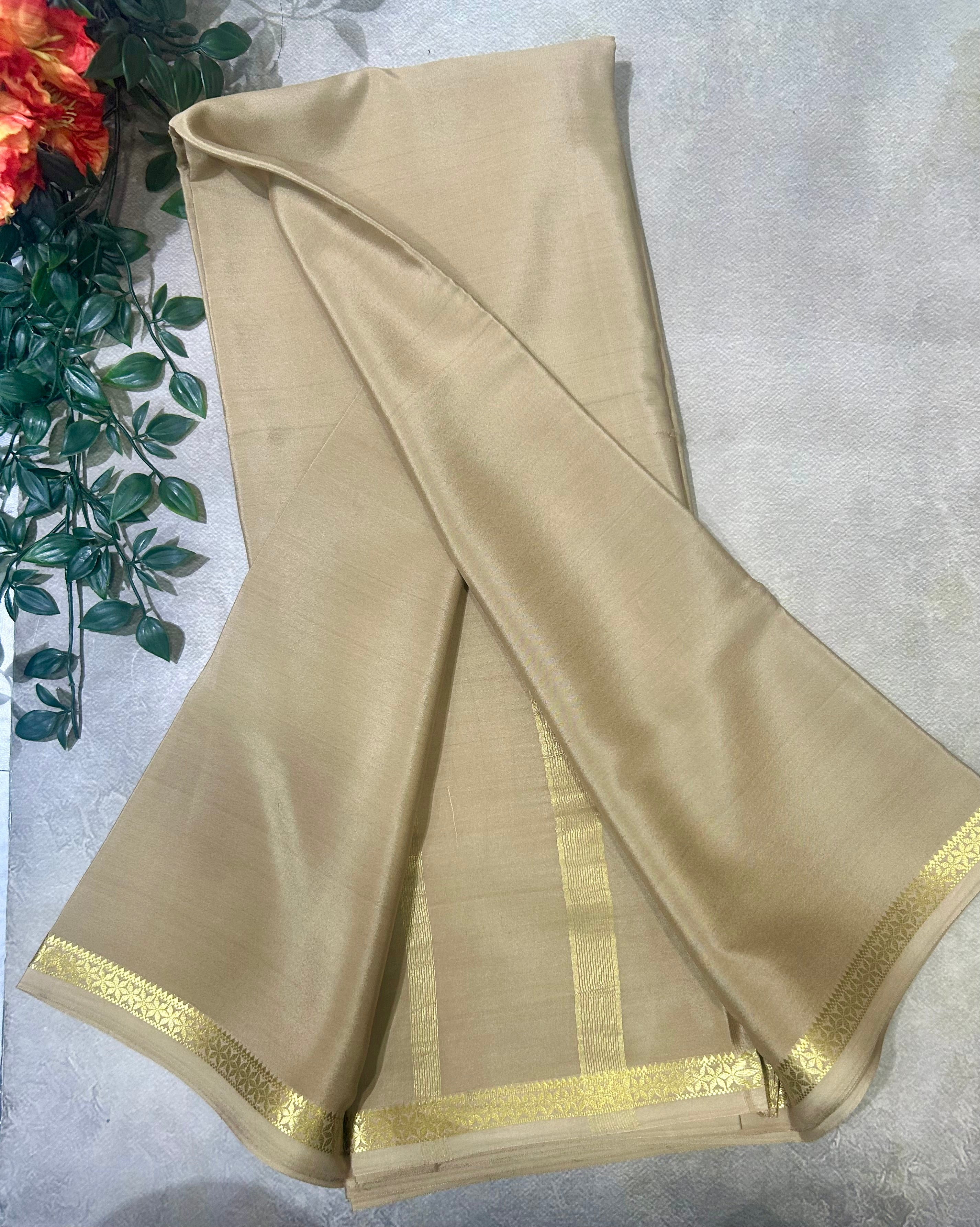 Beige small border pure Mysore silk 103 saree
