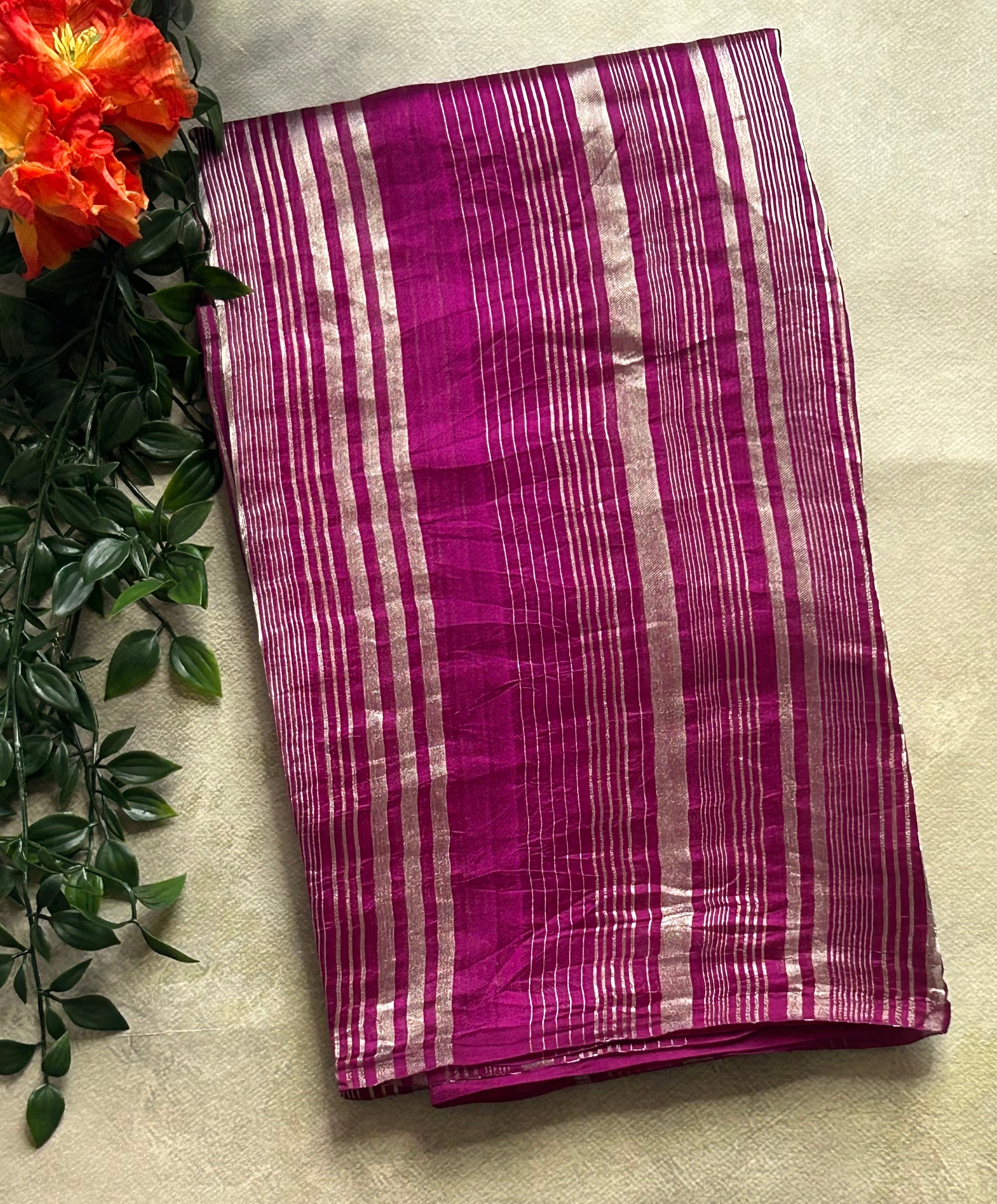 Magenta stripes pure organza tissue 103 saree