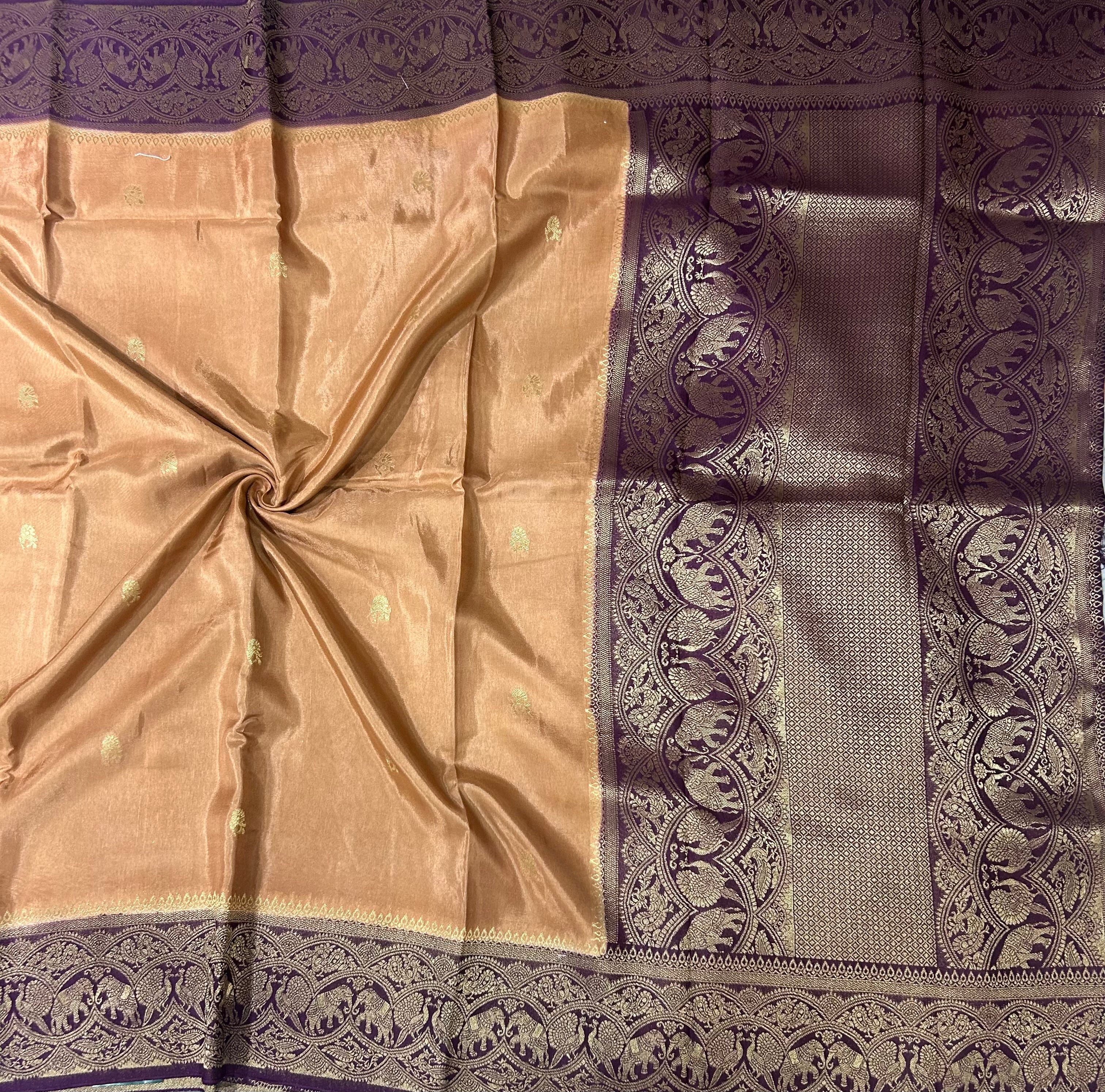 Pastel brown contrast border semi Mysore 105 saree