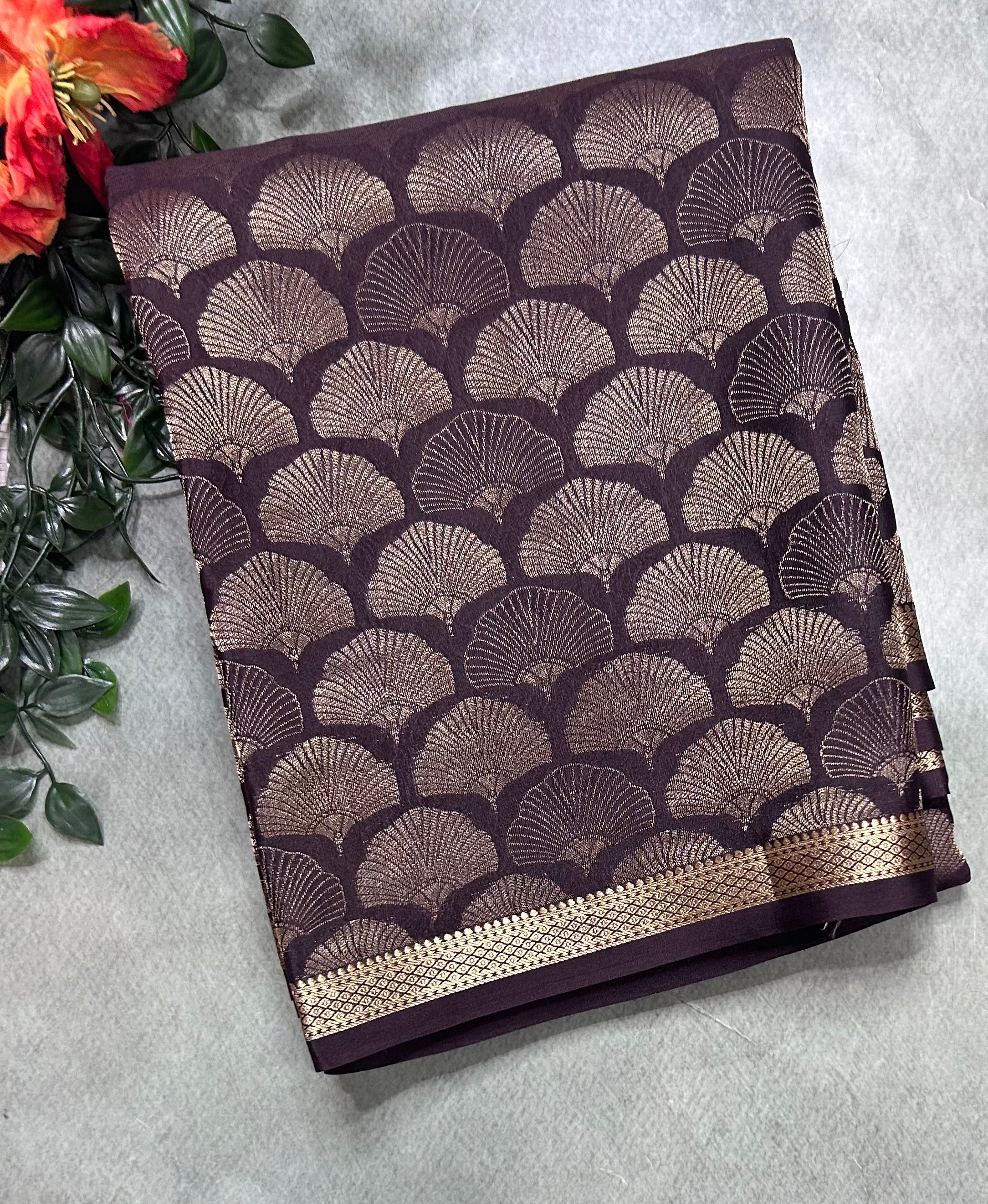 Brown brocade Pure Mysore Silk 106 Saree