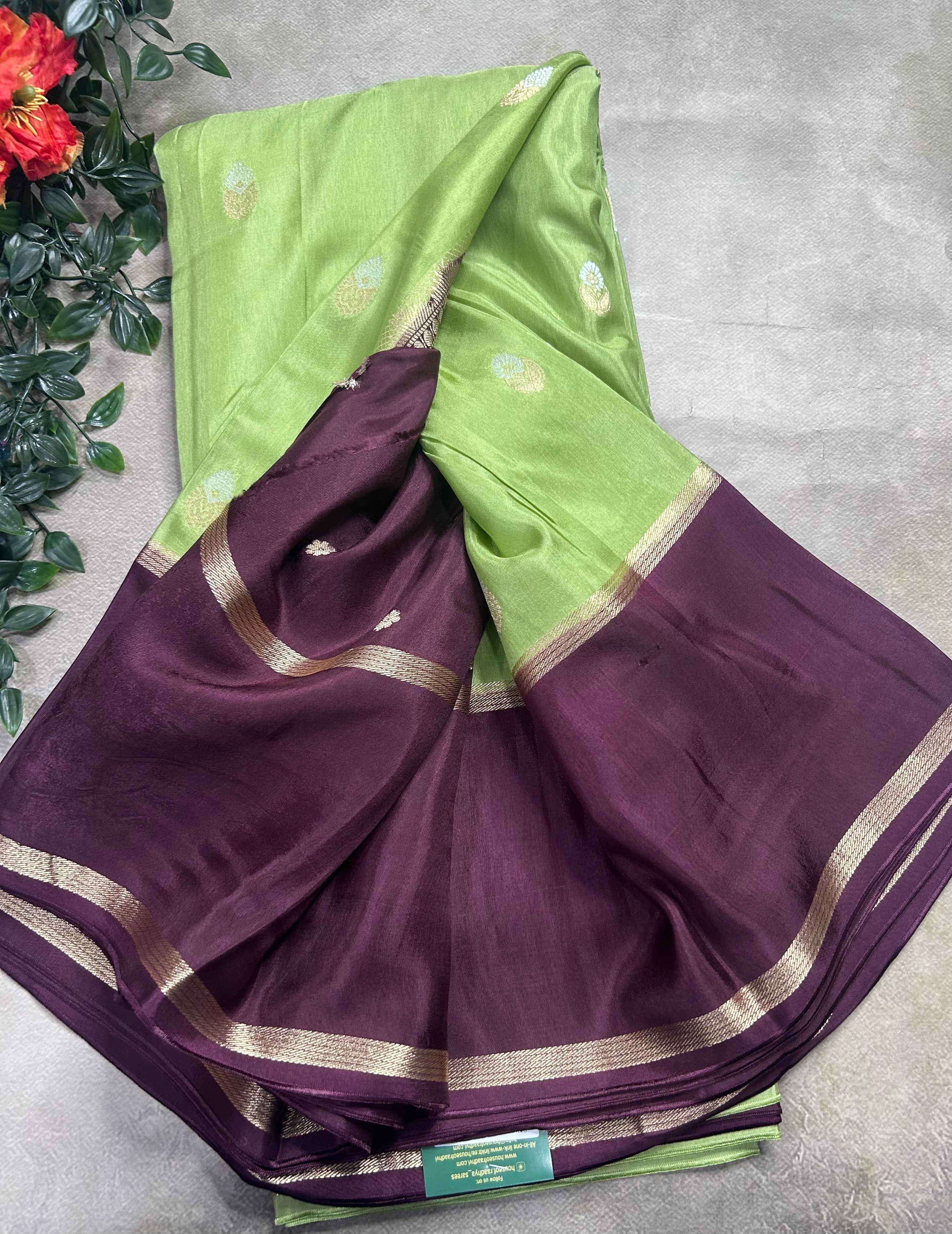 Pista green bentex border semi Mysore crepe 106 saree
