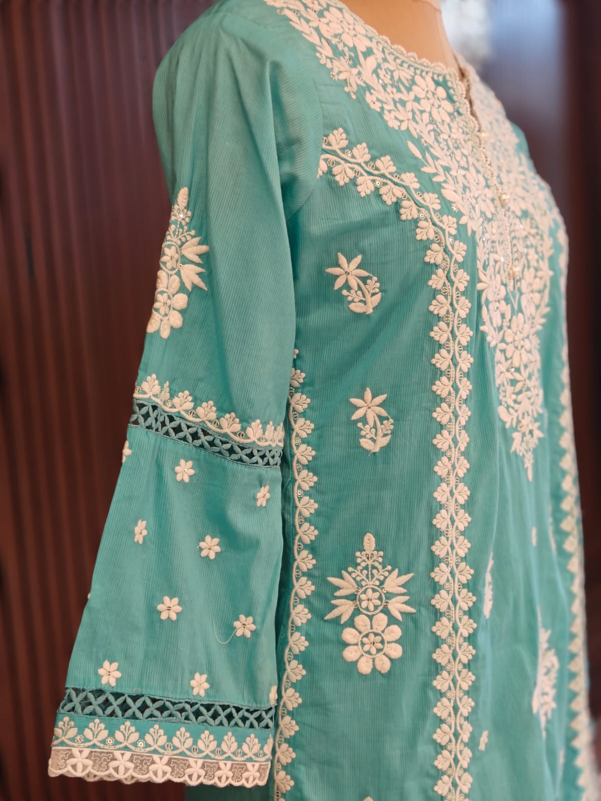 Blue Mul Cotton  Chikankari Work Straight Fit Kurtha 196